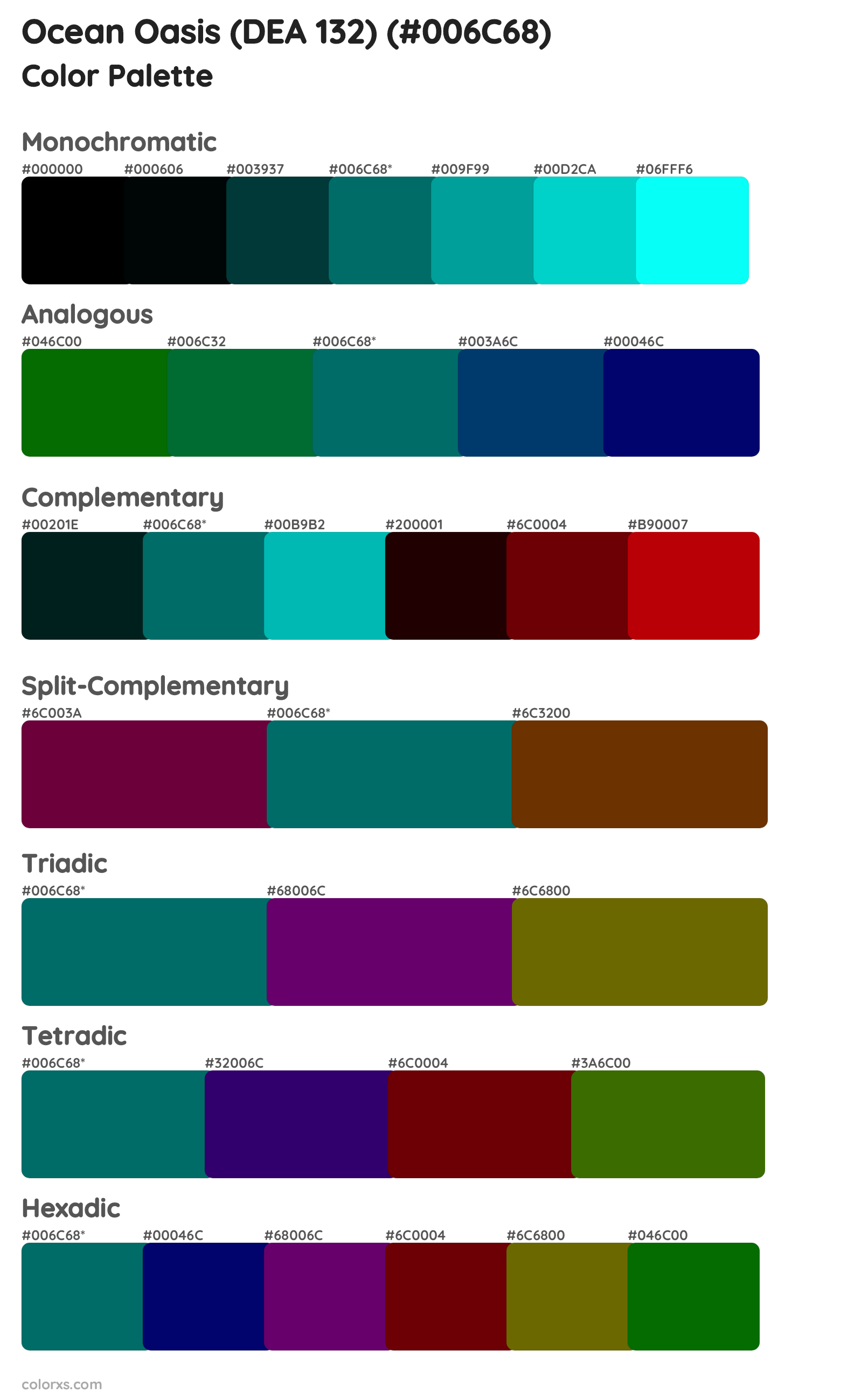 Ocean Oasis (DEA 132) Color Scheme Palettes