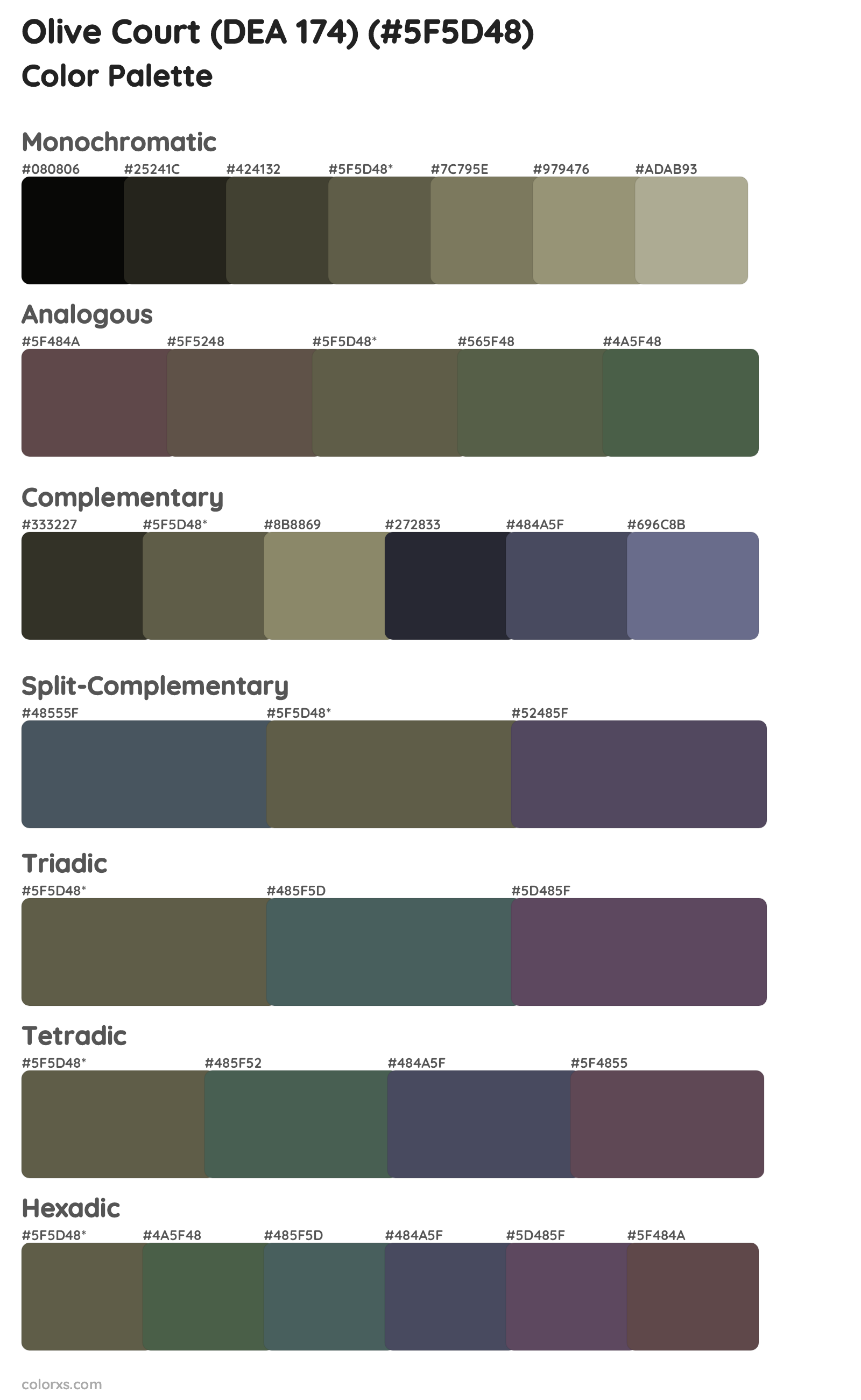 Olive Court (DEA 174) Color Scheme Palettes