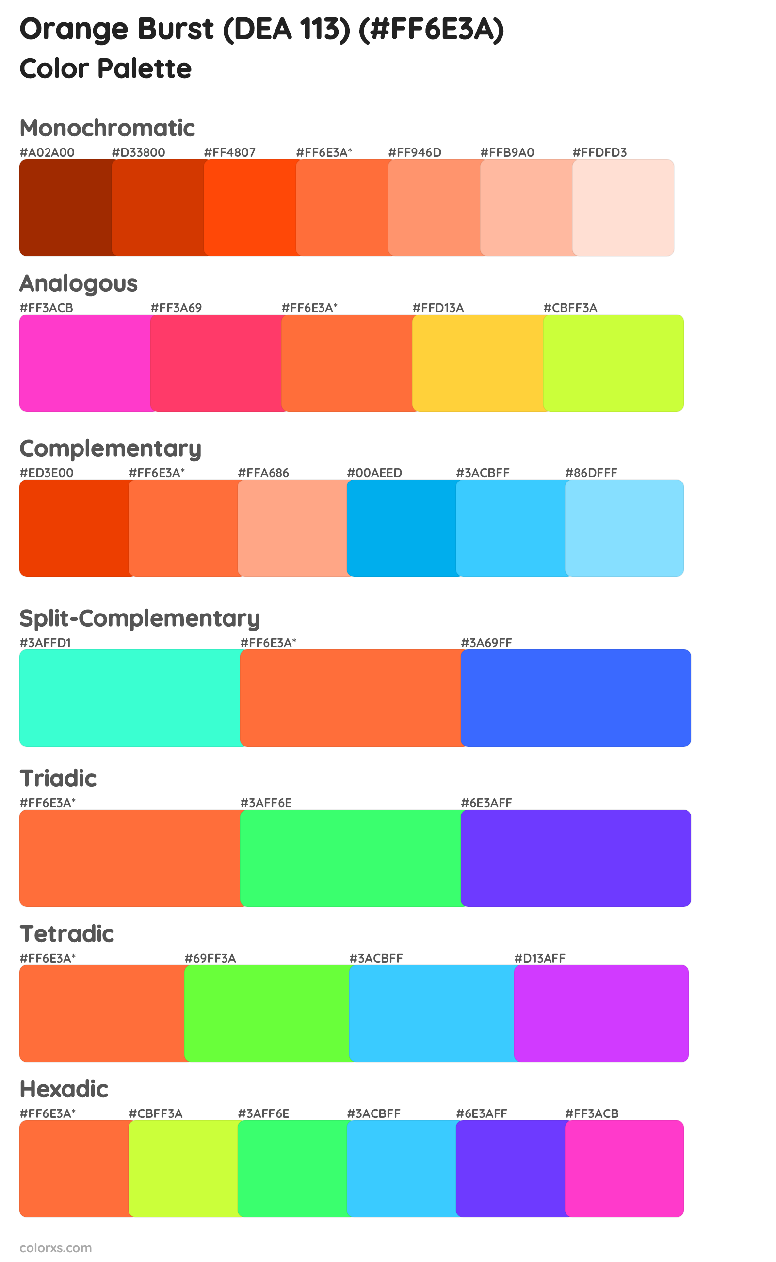 Orange Burst (DEA 113) Color Scheme Palettes