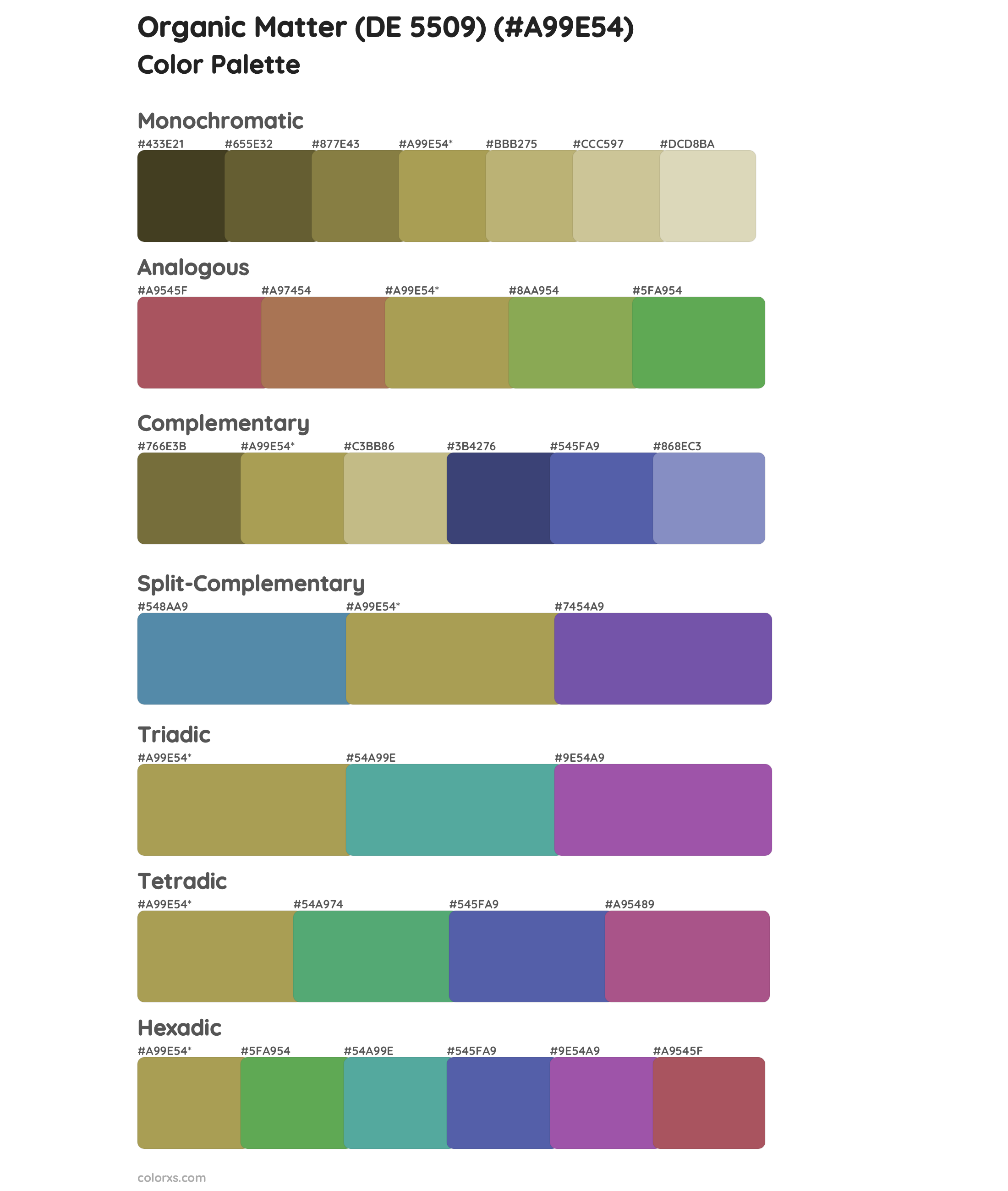 Organic Matter (DE 5509) Color Scheme Palettes