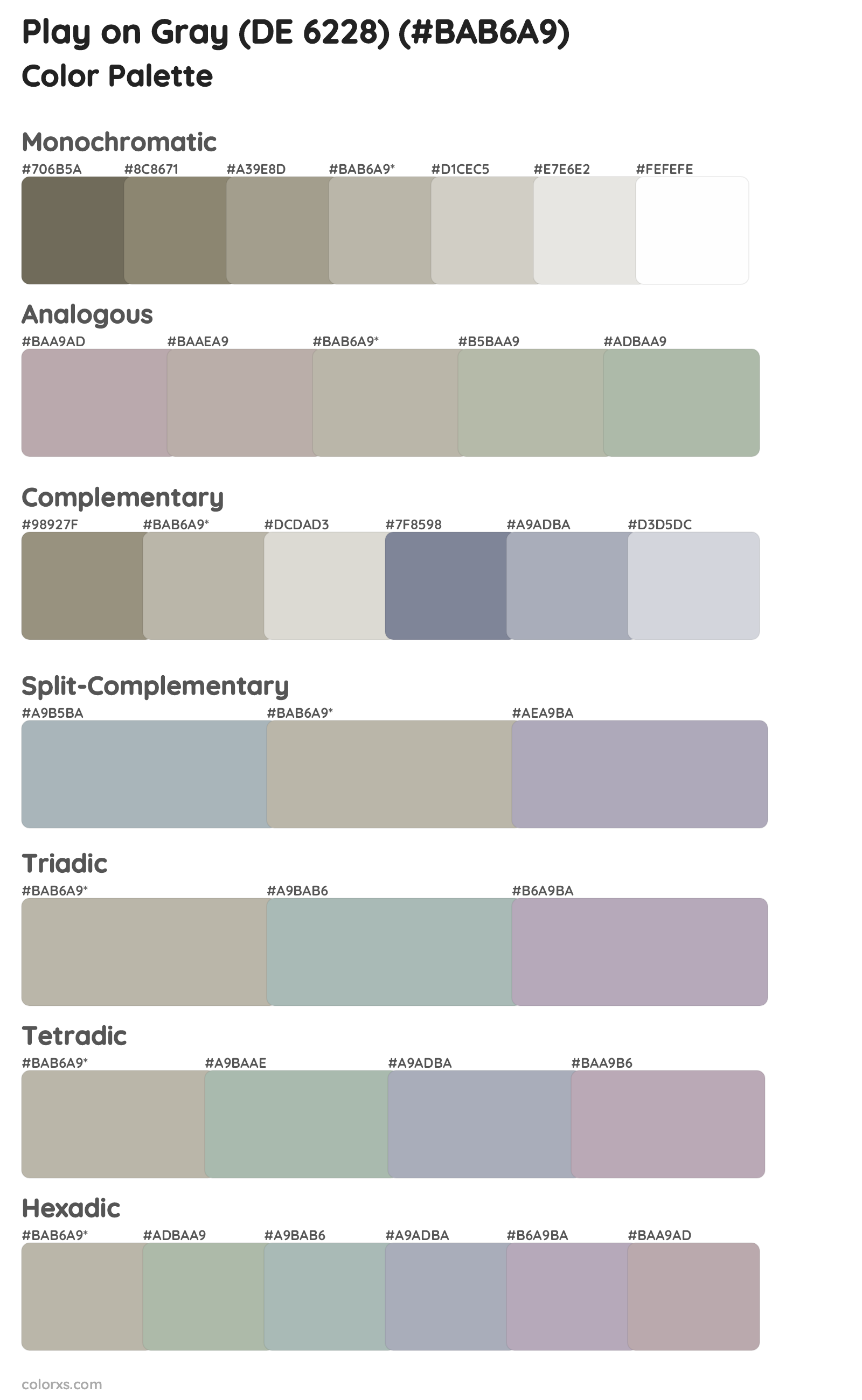 Play on Gray (DE 6228) Color Scheme Palettes
