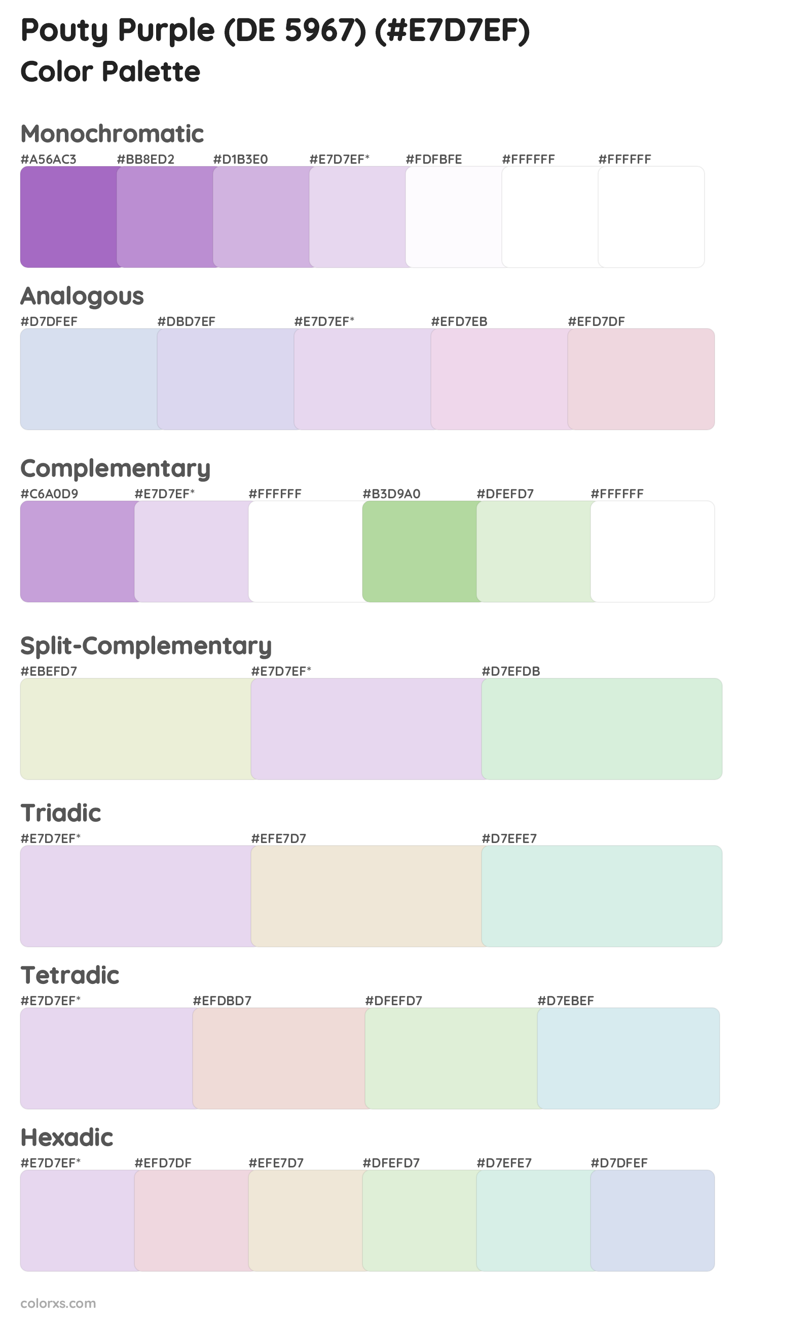 Pouty Purple (DE 5967) Color Scheme Palettes