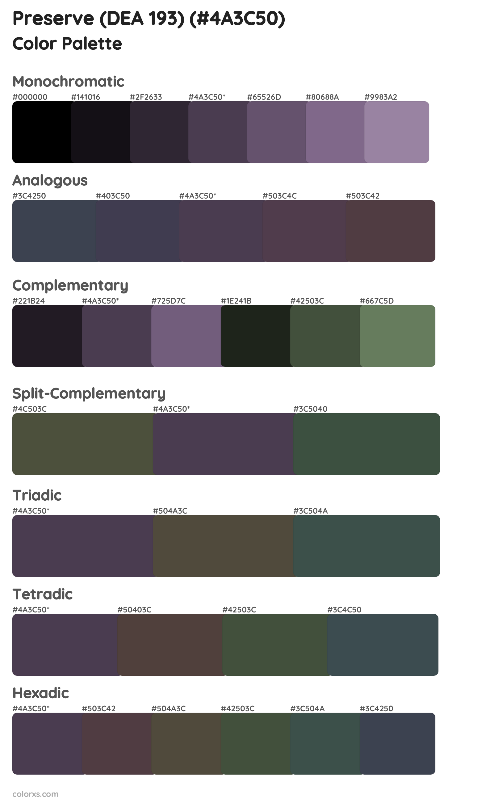 Preserve (DEA 193) Color Scheme Palettes