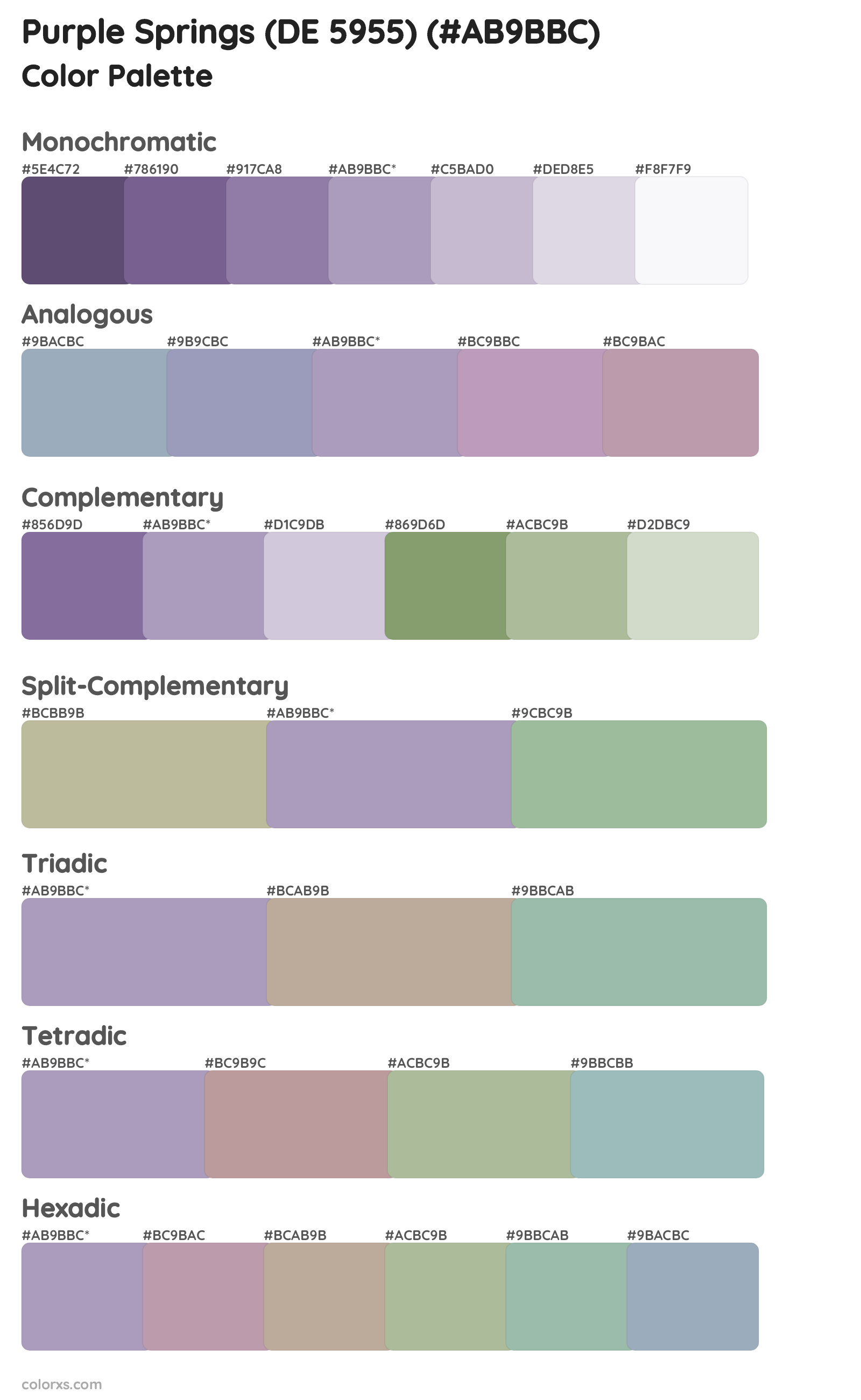 Purple Springs (DE 5955) Color Scheme Palettes