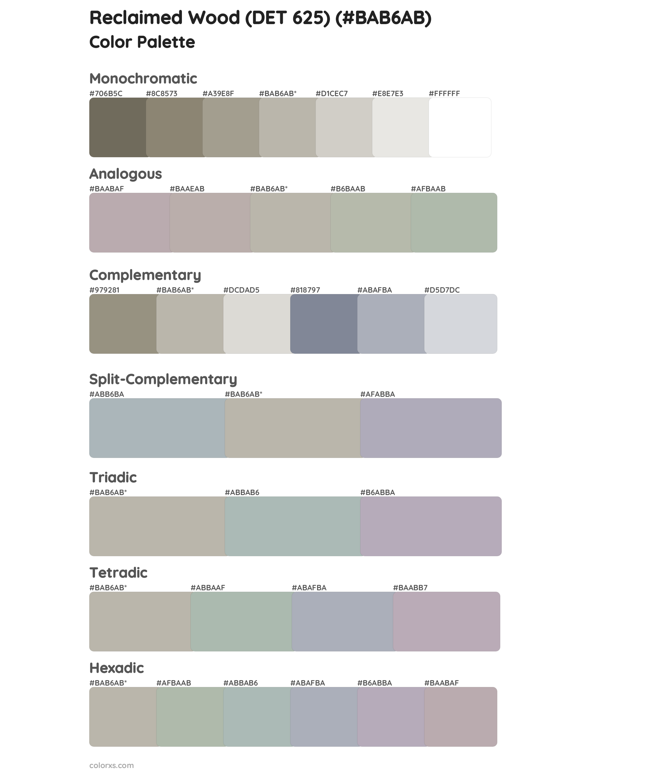 Reclaimed Wood (DET 625) Color Scheme Palettes