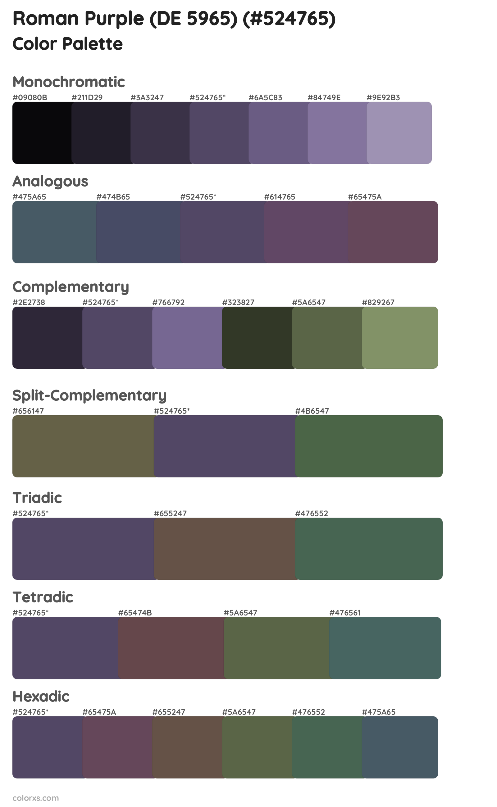 Roman Purple (DE 5965) Color Scheme Palettes