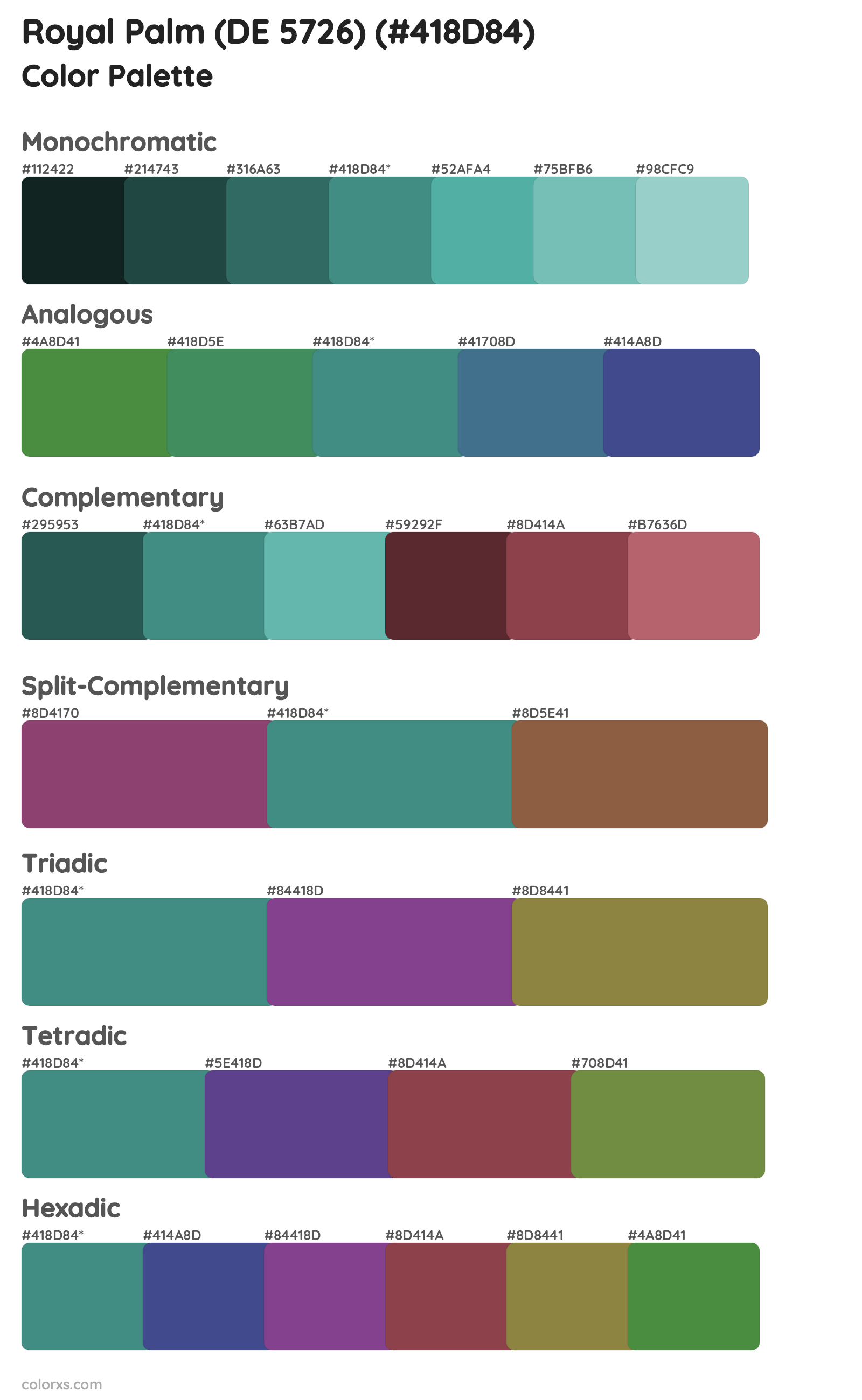 Royal Palm (DE 5726) Color Scheme Palettes