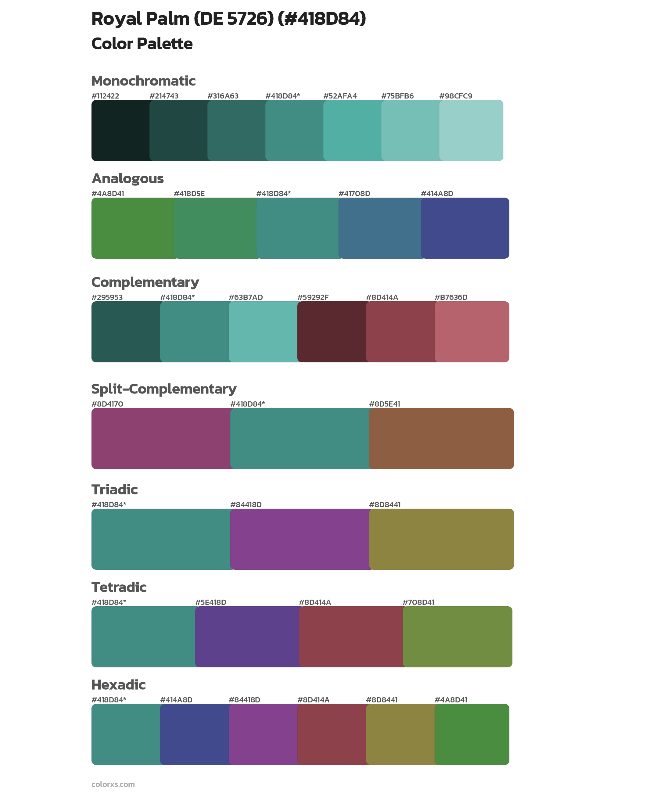 Royal Palm (DE 5726) Color Scheme Palettes