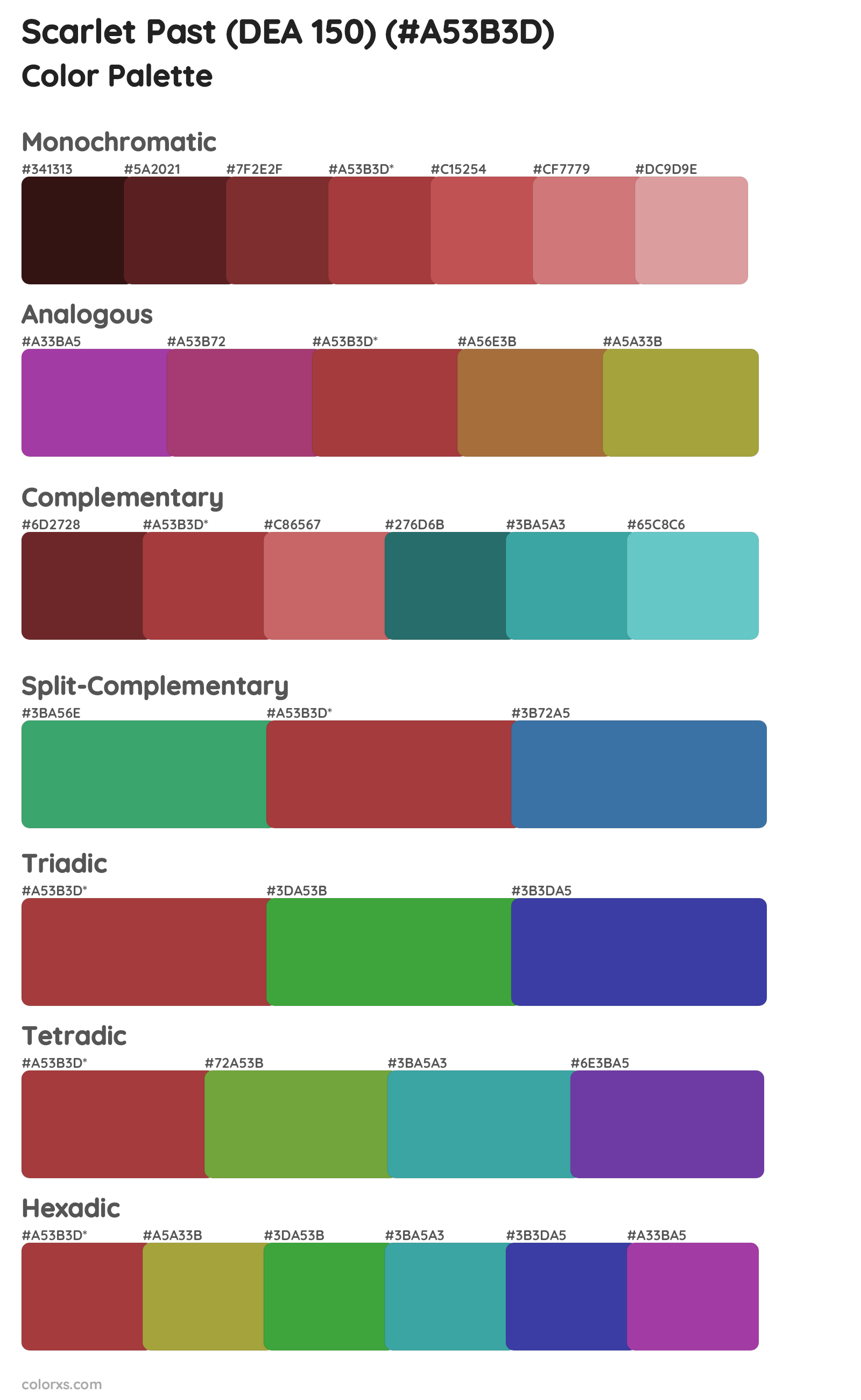 Scarlet Past (DEA 150) Color Scheme Palettes