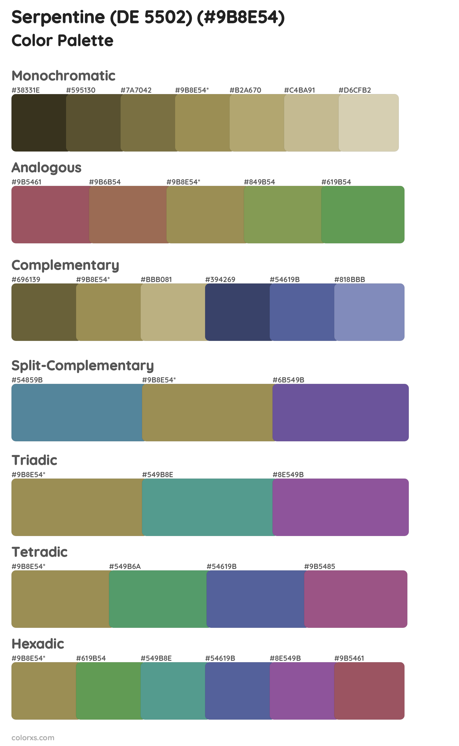 Serpentine (DE 5502) Color Scheme Palettes