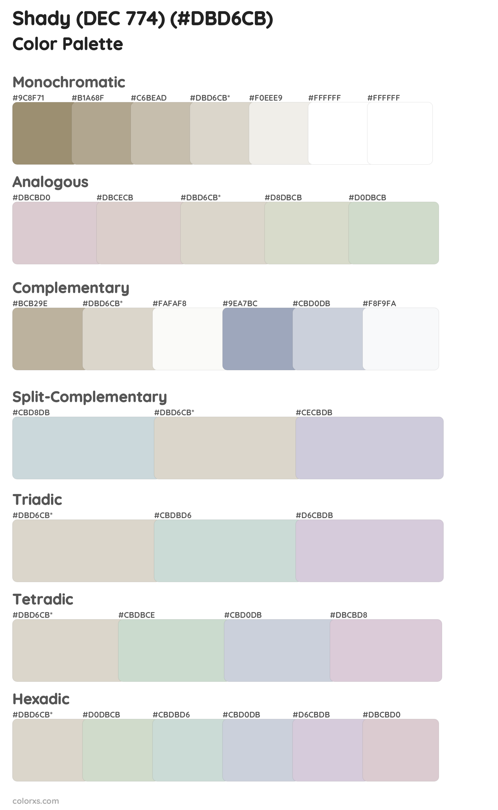 Shady (DEC 774) Color Scheme Palettes