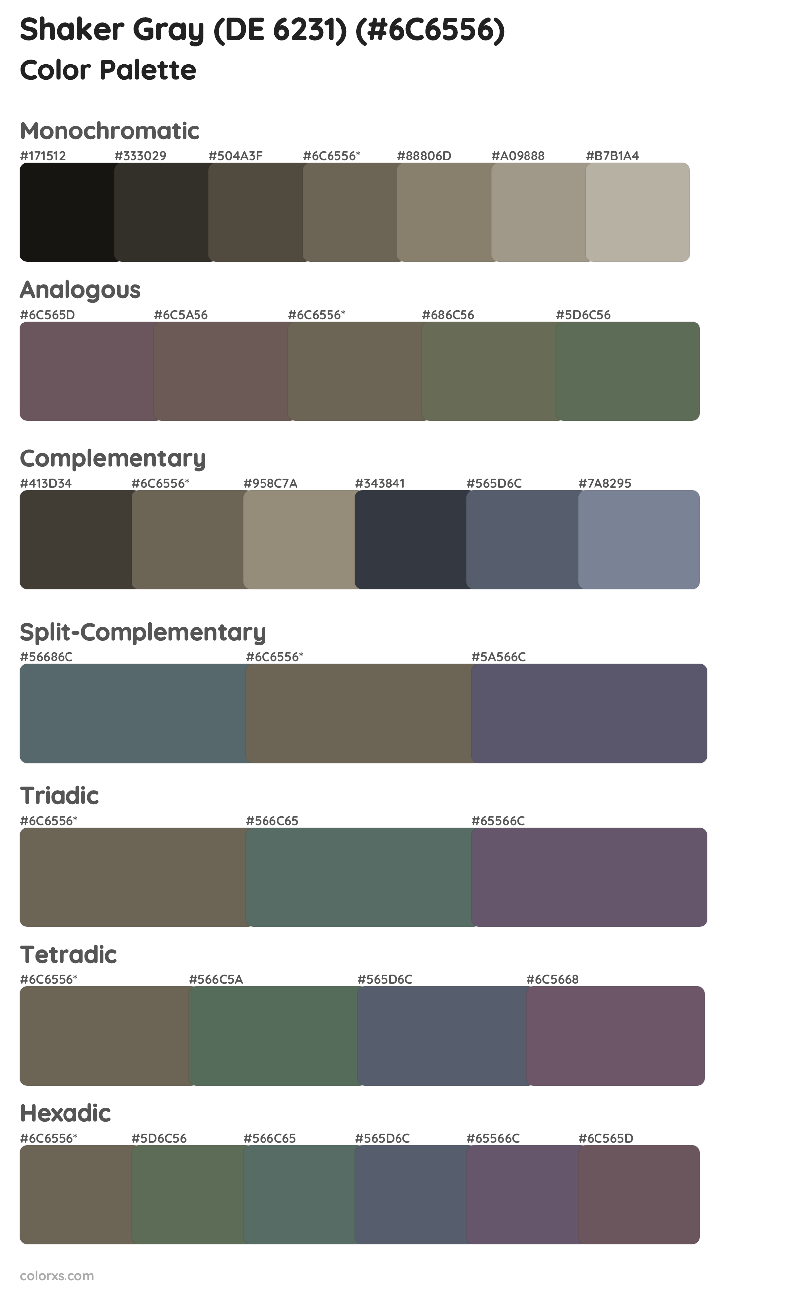 Shaker Gray (DE 6231) Color Scheme Palettes
