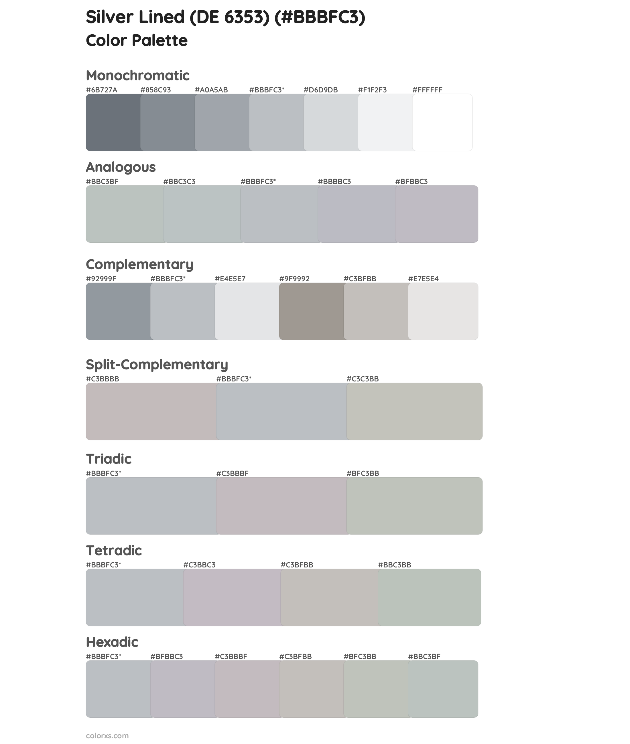 Silver Lined (DE 6353) Color Scheme Palettes