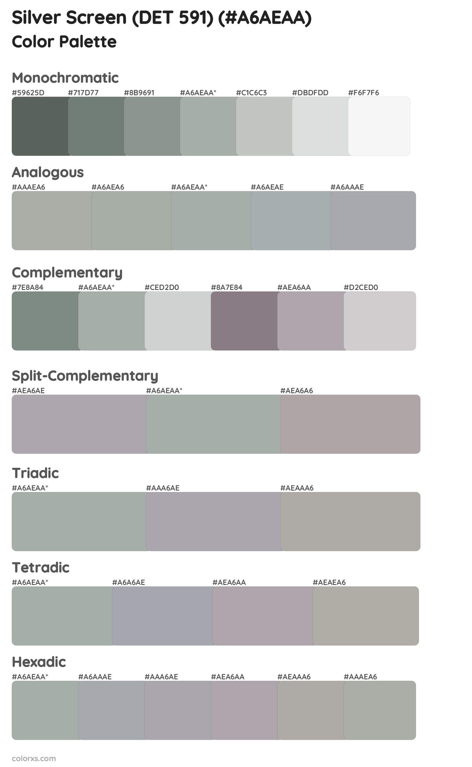 Silver Screen (DET 591) Color Scheme Palettes