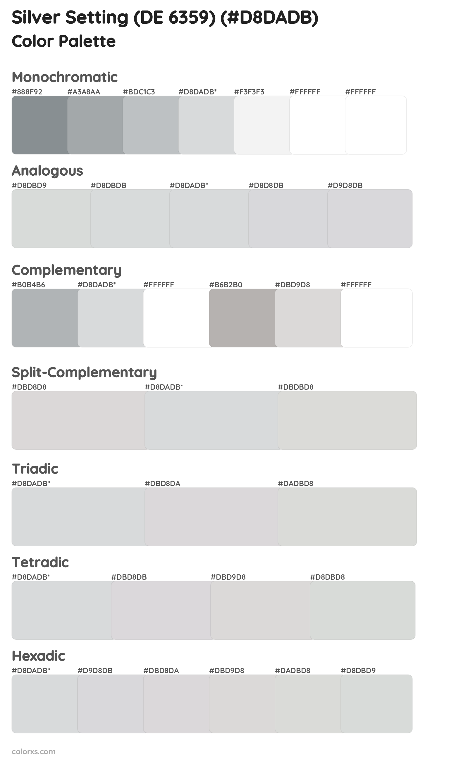 Silver Setting (DE 6359) Color Scheme Palettes