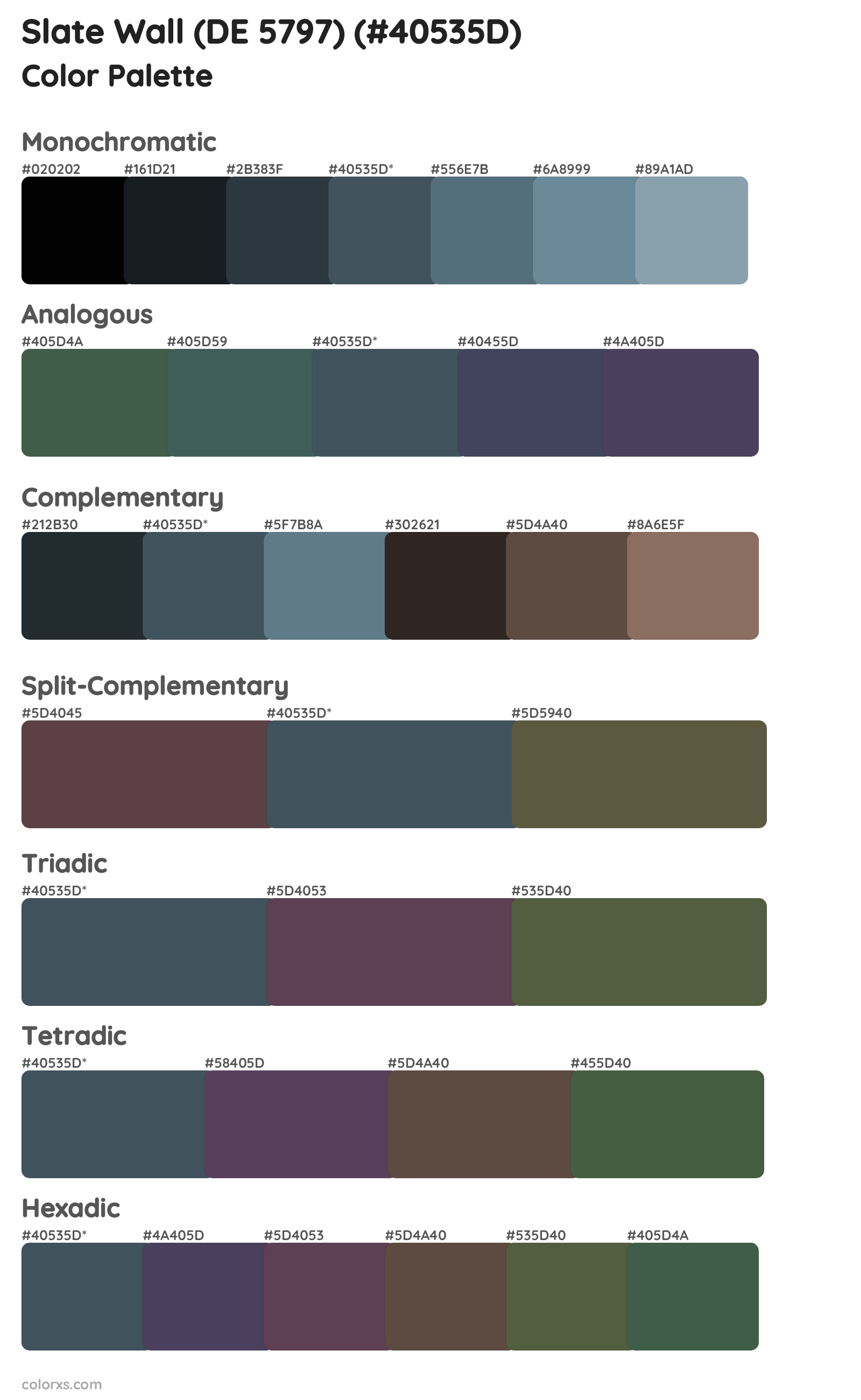 Slate Wall (DE 5797) Color Scheme Palettes