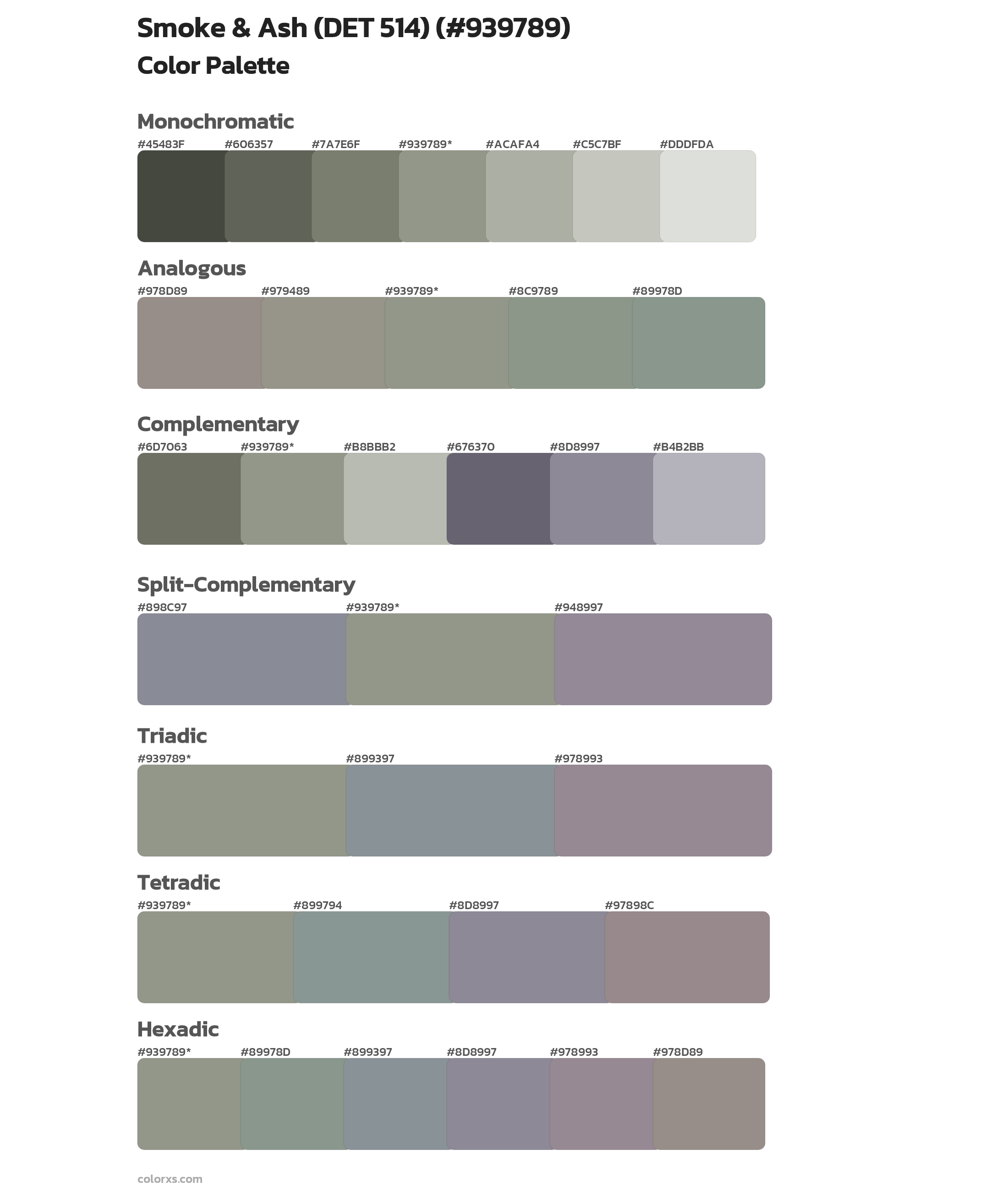 Smoke & Ash (DET 514) Color Scheme Palettes