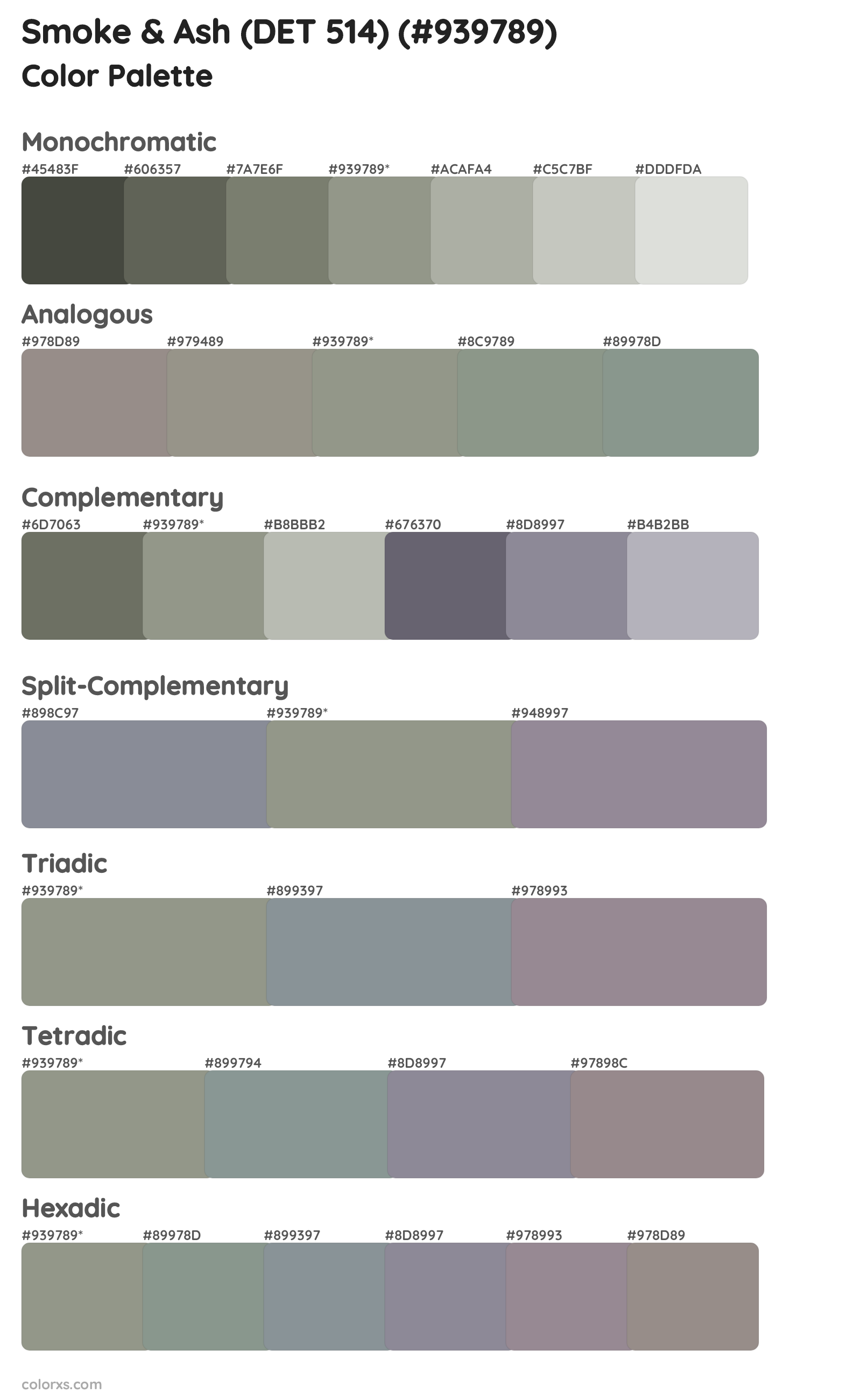 Smoke & Ash (DET 514) Color Scheme Palettes