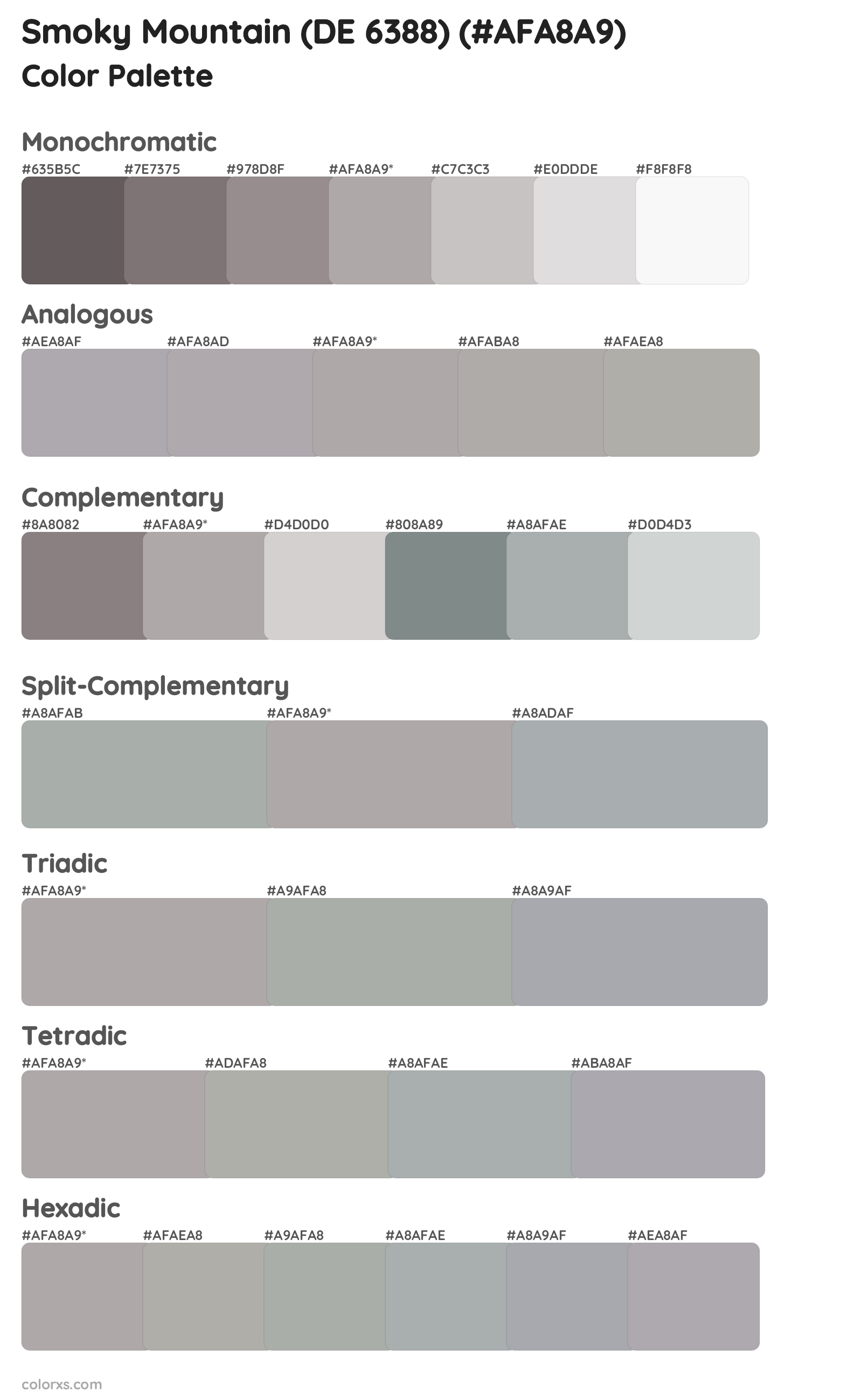 Smoky Mountain (DE 6388) Color Scheme Palettes