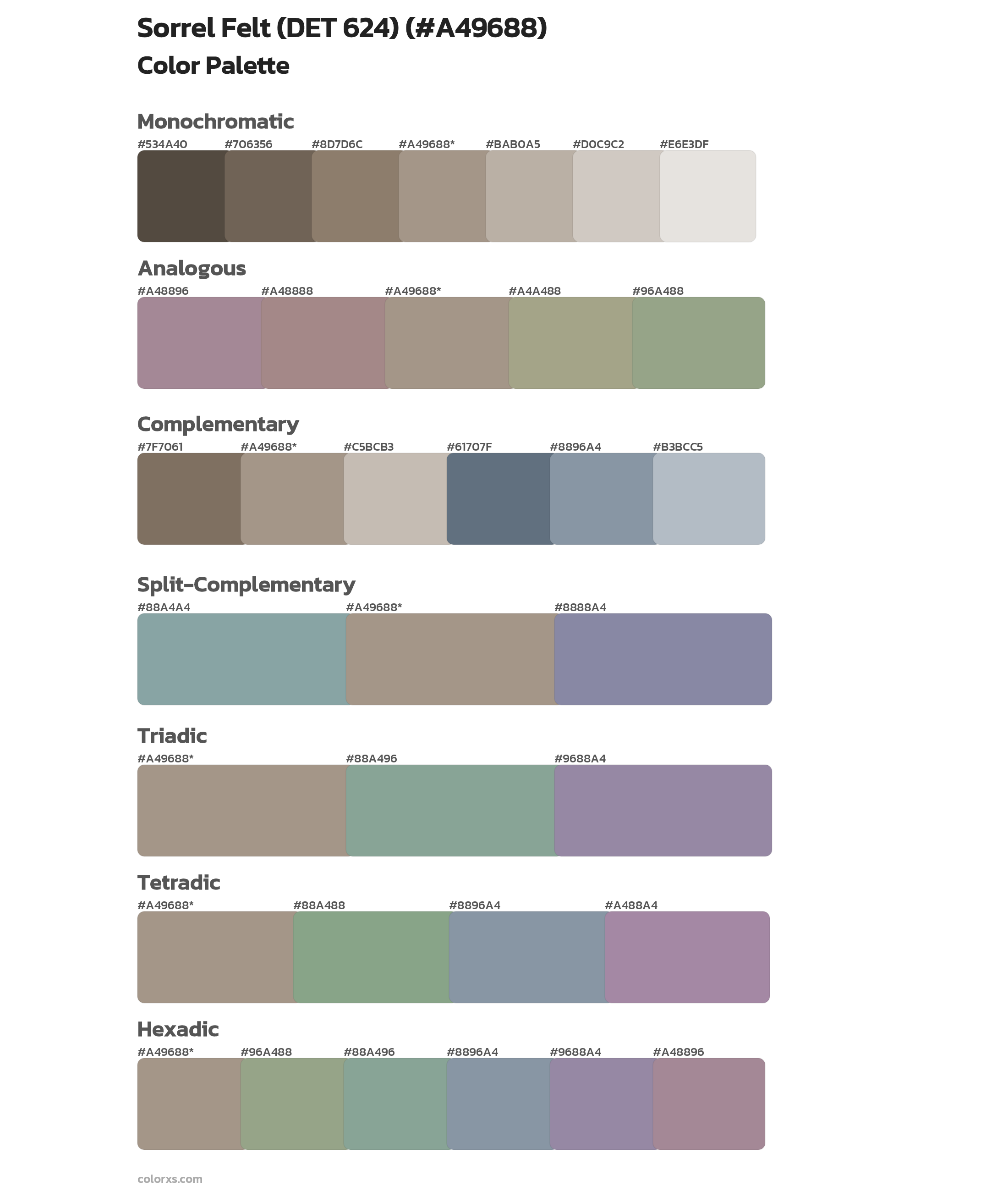 Sorrel Felt (DET 624) Color Scheme Palettes