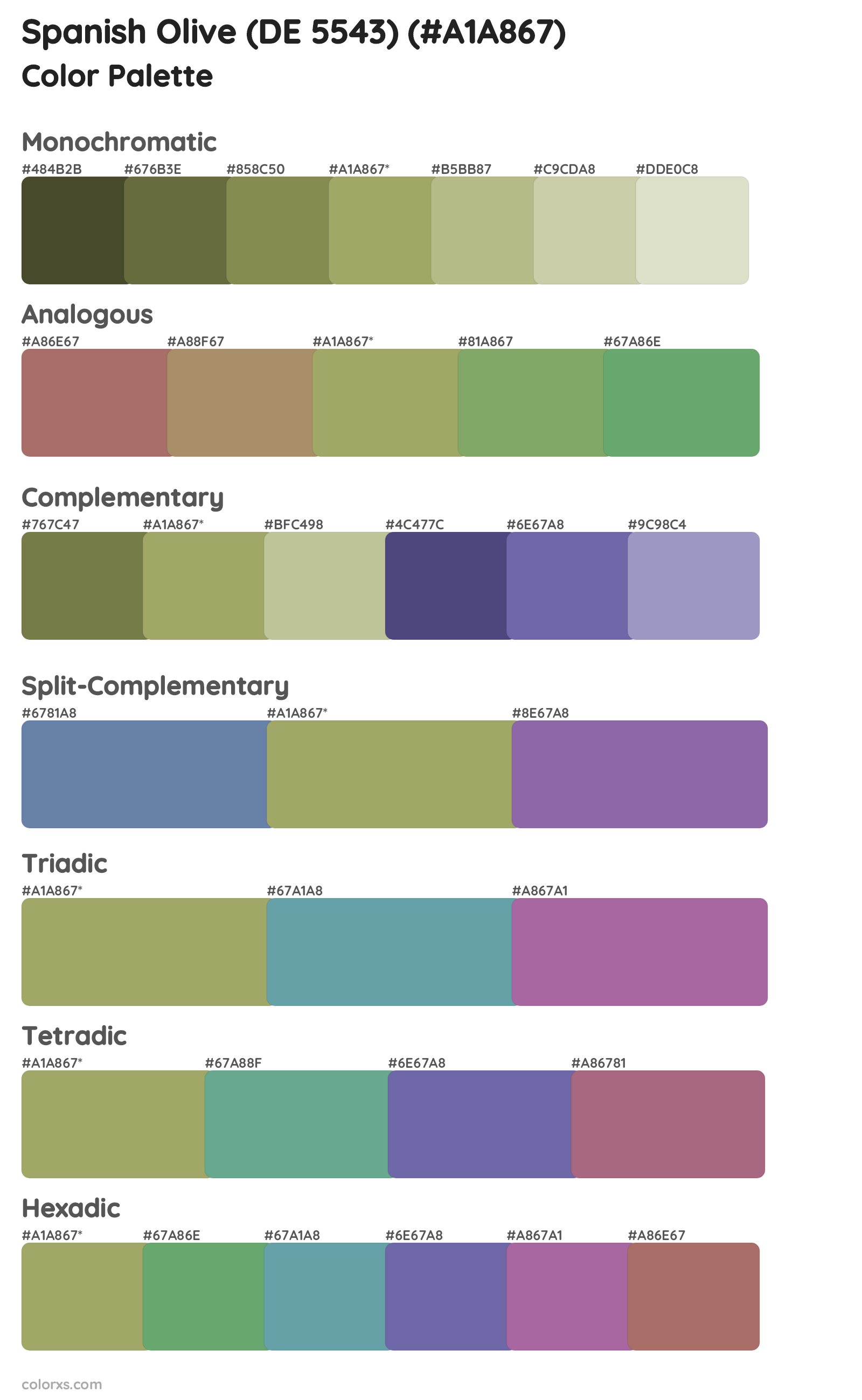 Spanish Olive (DE 5543) Color Scheme Palettes