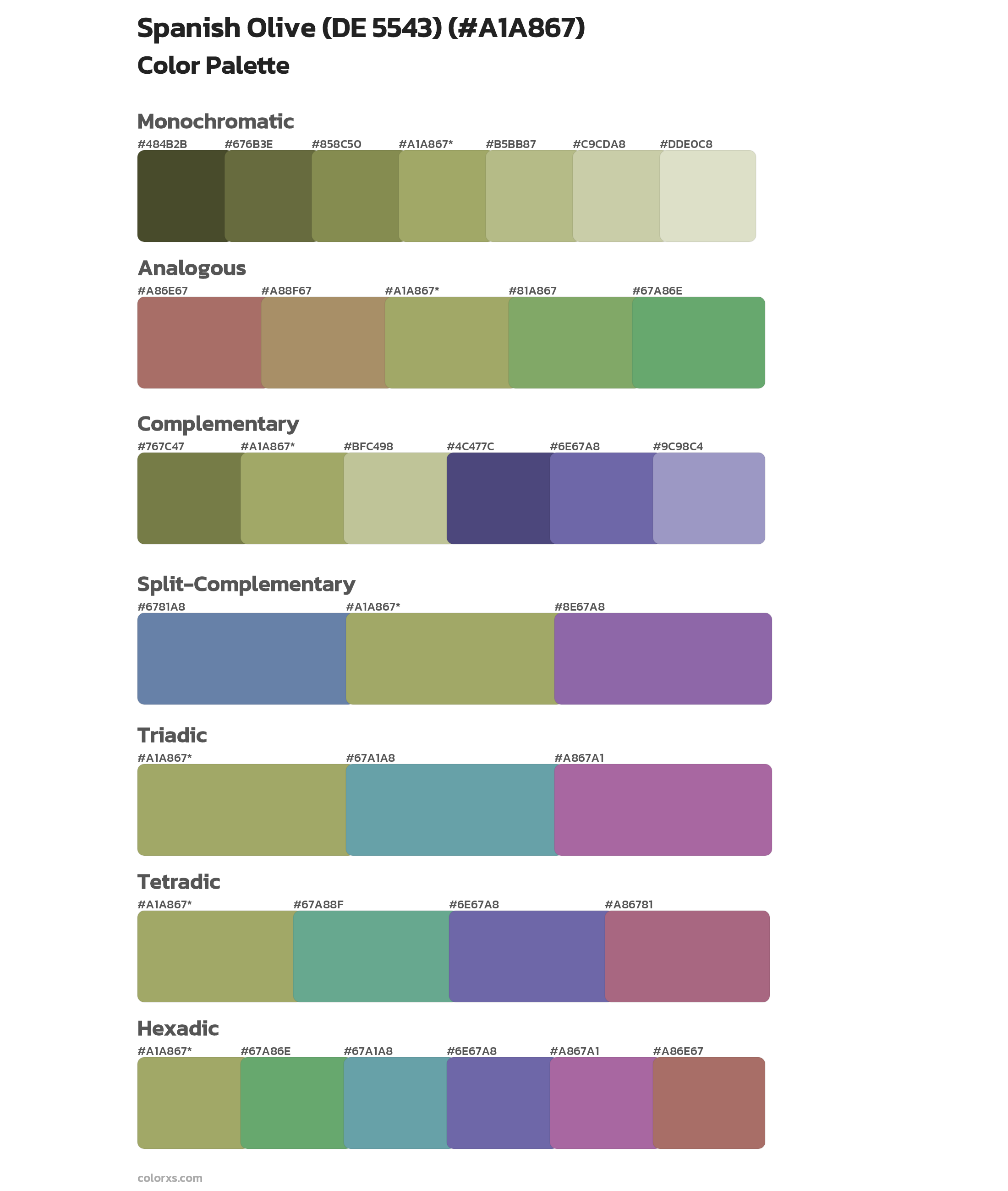 Spanish Olive (DE 5543) Color Scheme Palettes