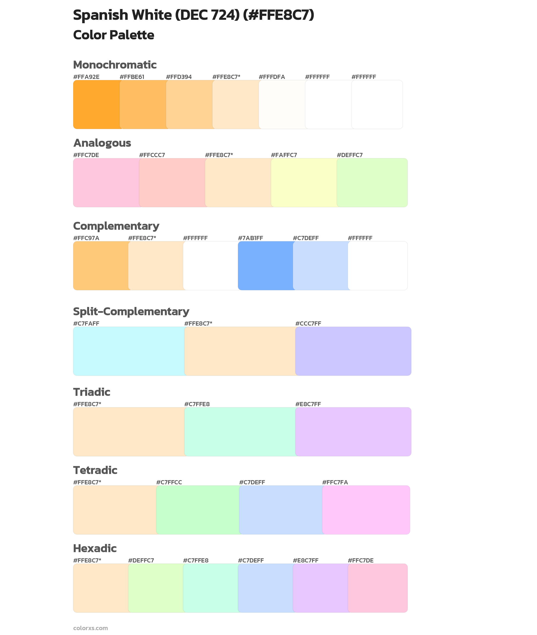 Spanish White (DEC 724) Color Scheme Palettes