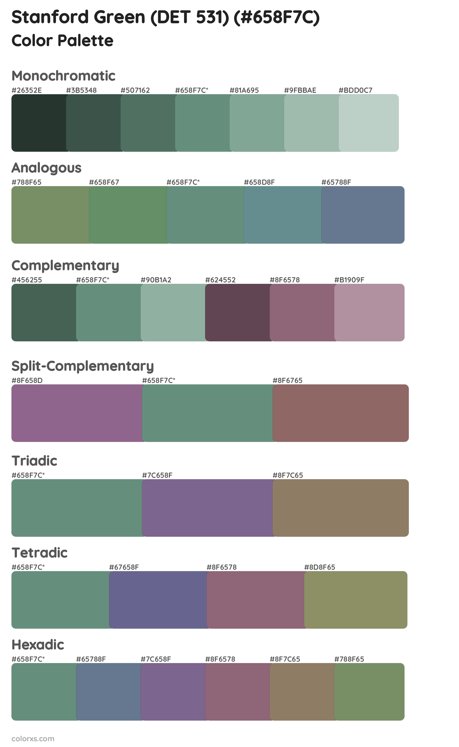 Stanford Green (DET 531) Color Scheme Palettes