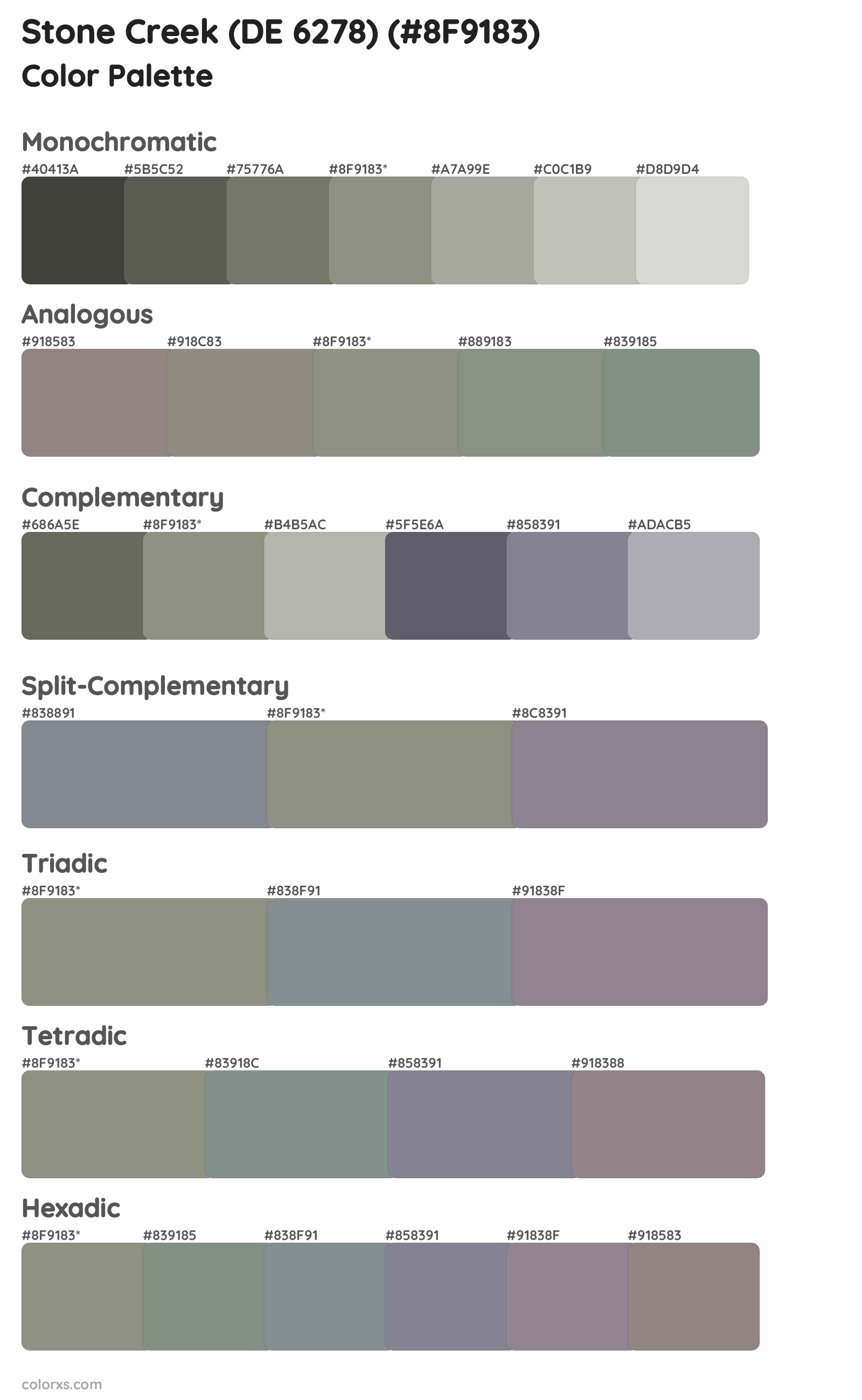 Stone Creek (DE 6278) Color Scheme Palettes