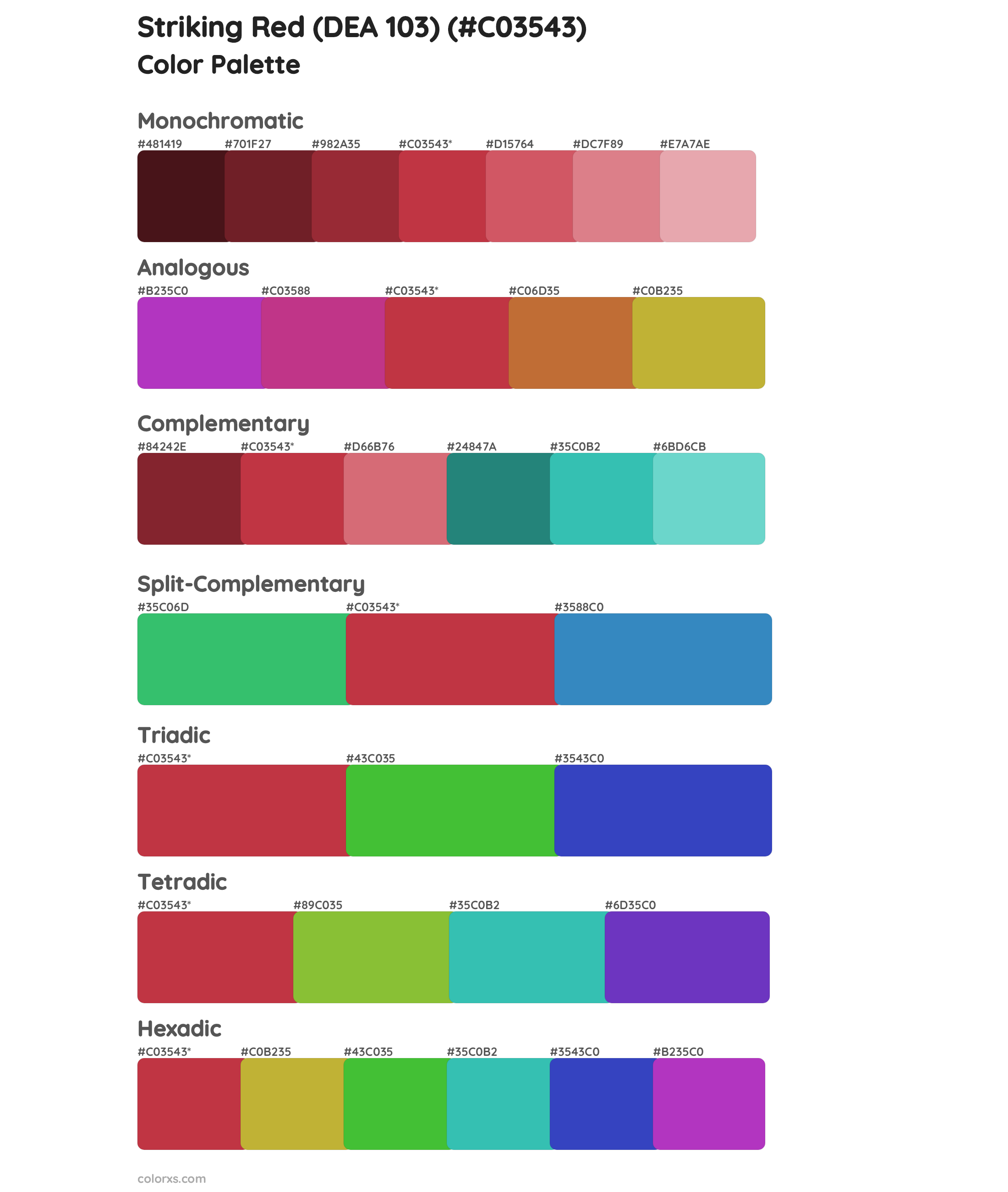 Striking Red (DEA 103) Color Scheme Palettes