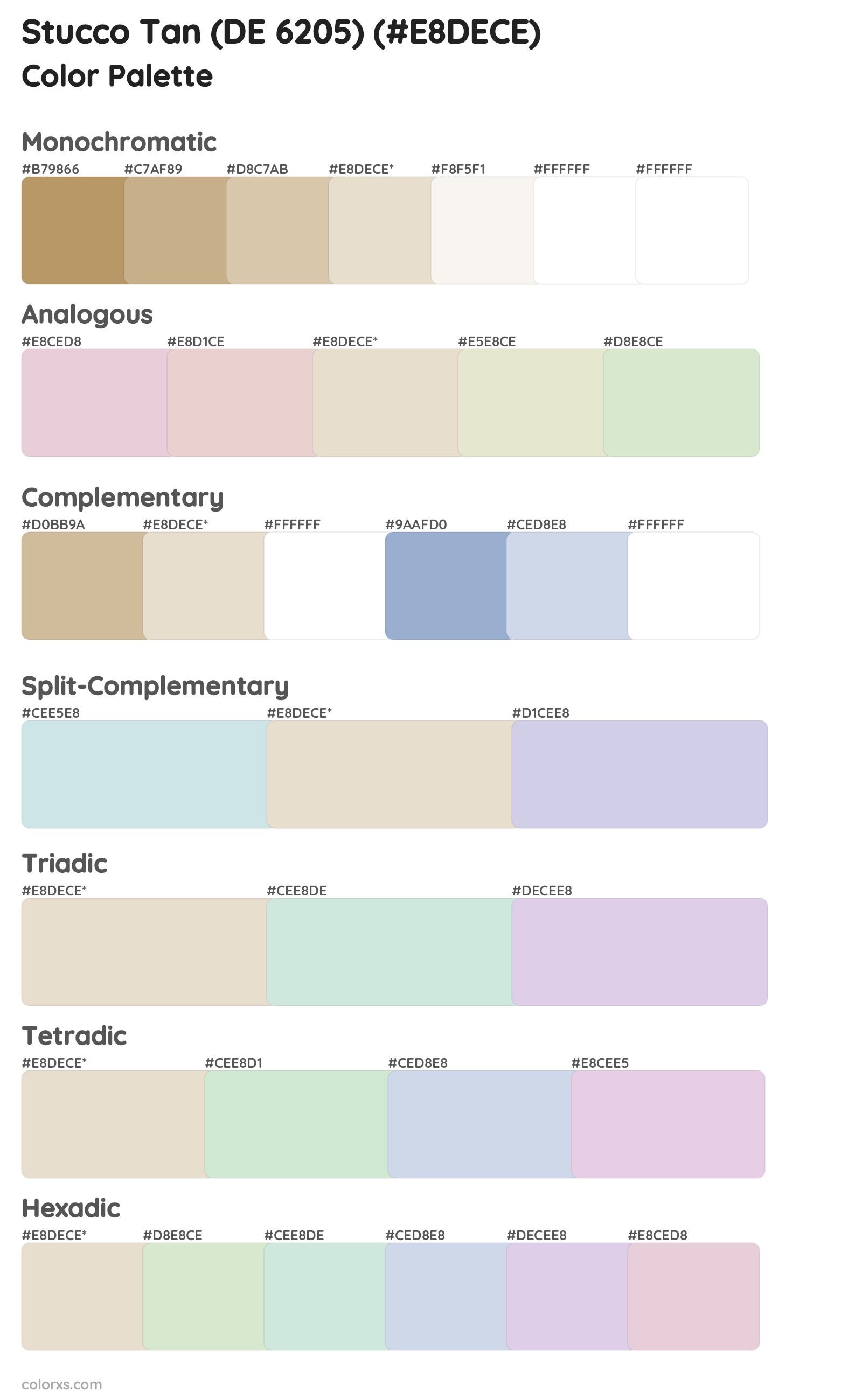 Stucco Tan (DE 6205) Color Scheme Palettes