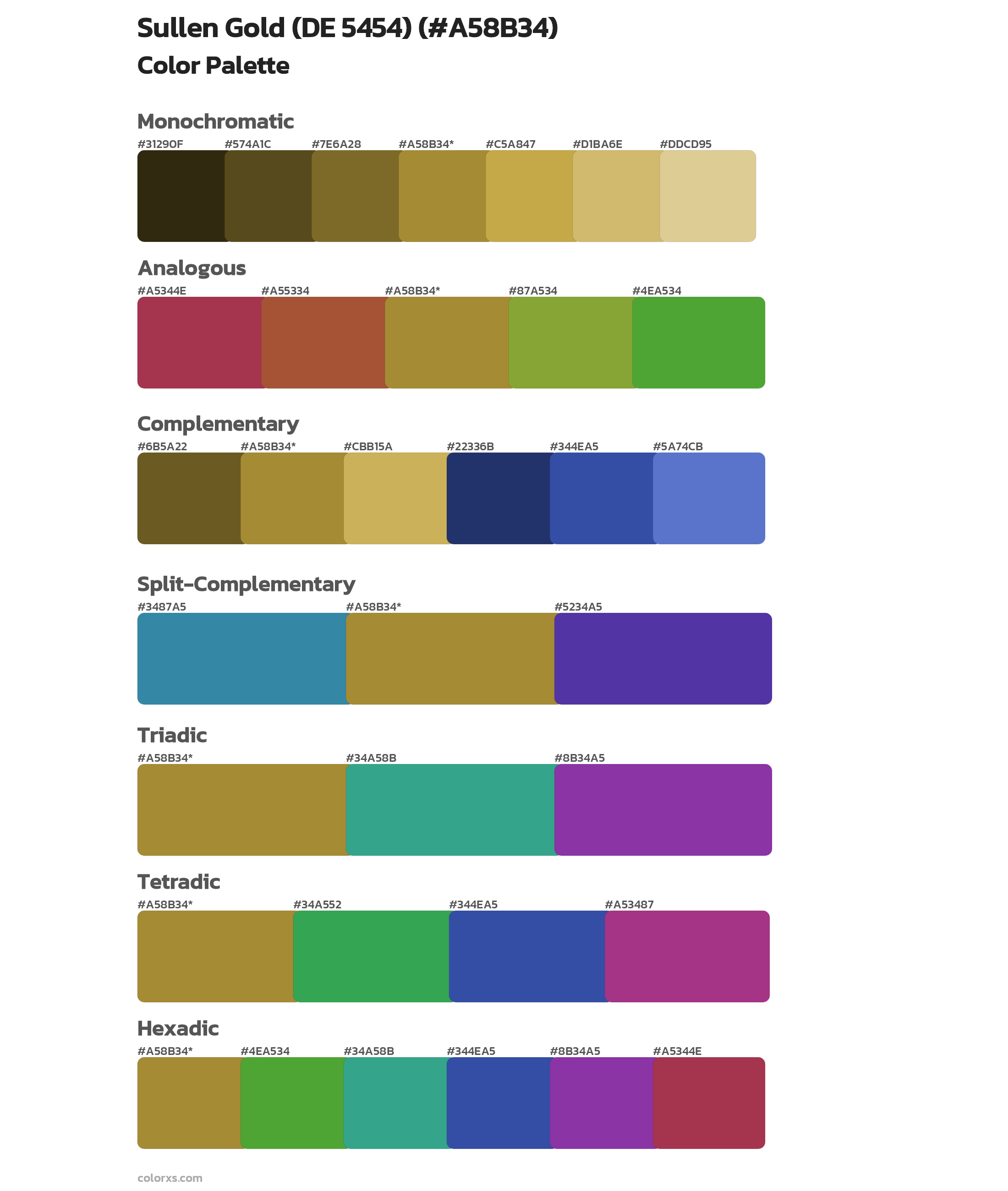 Sullen Gold (DE 5454) Color Scheme Palettes