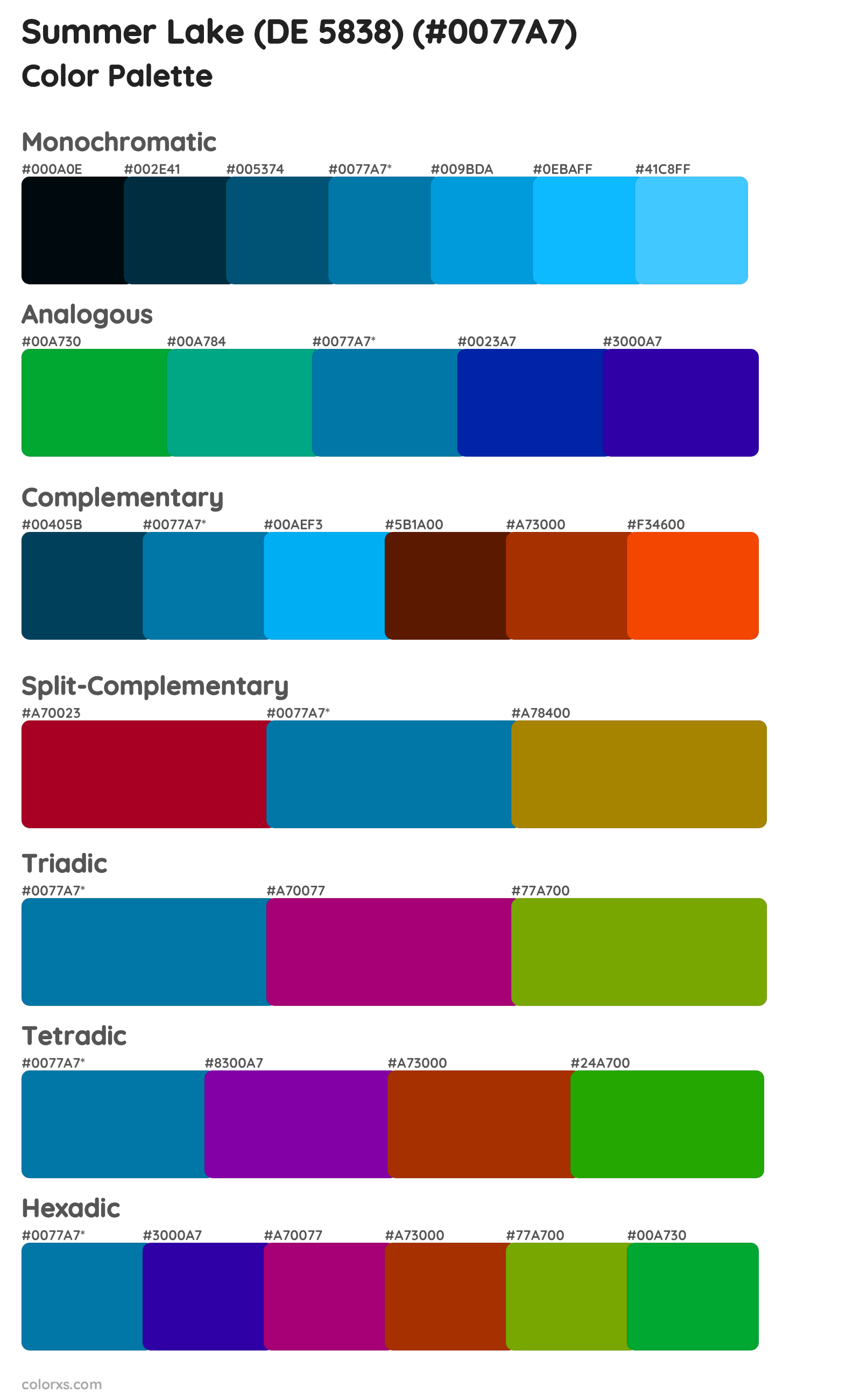 Summer Lake (DE 5838) Color Scheme Palettes