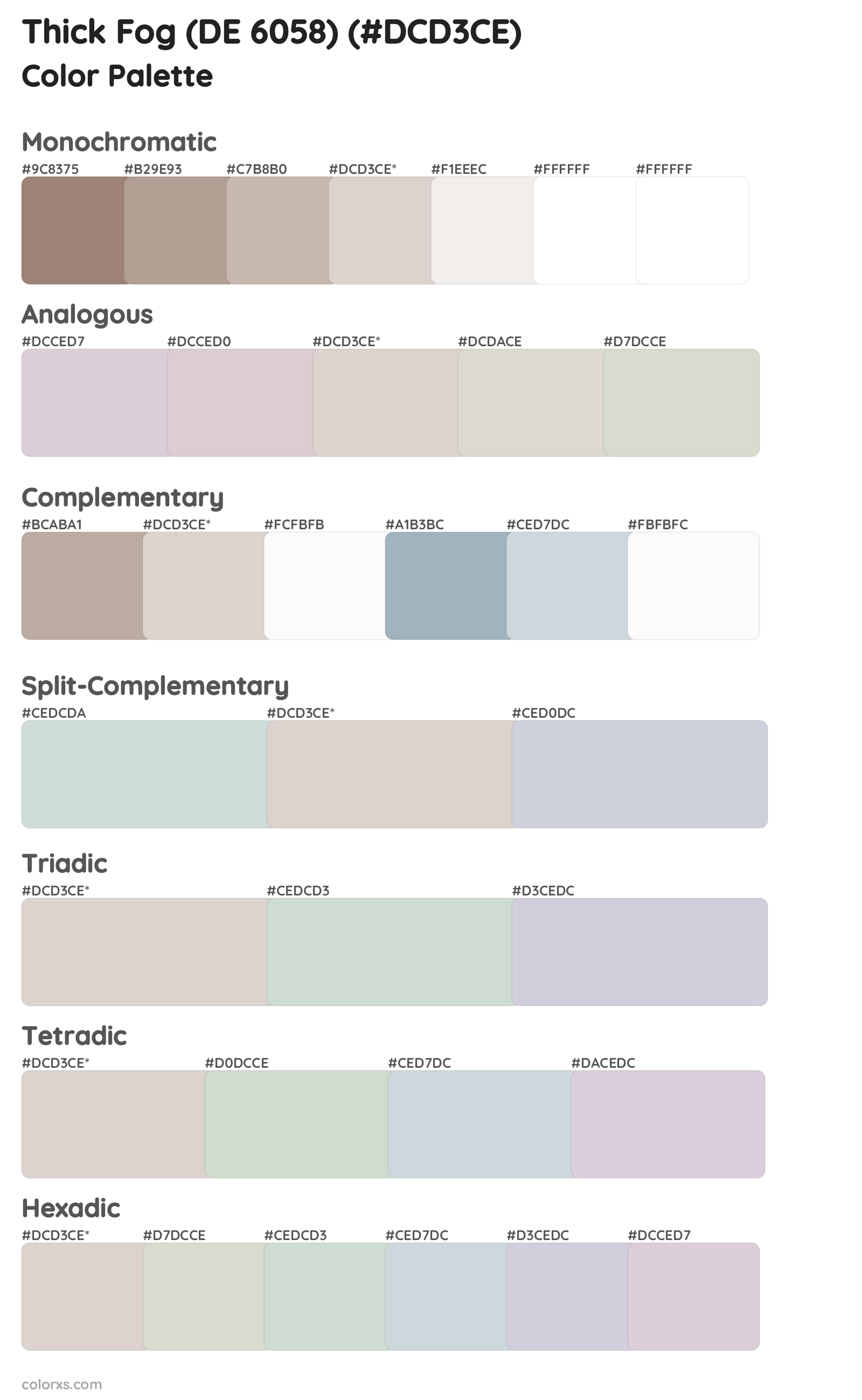 Thick Fog (DE 6058) Color Scheme Palettes