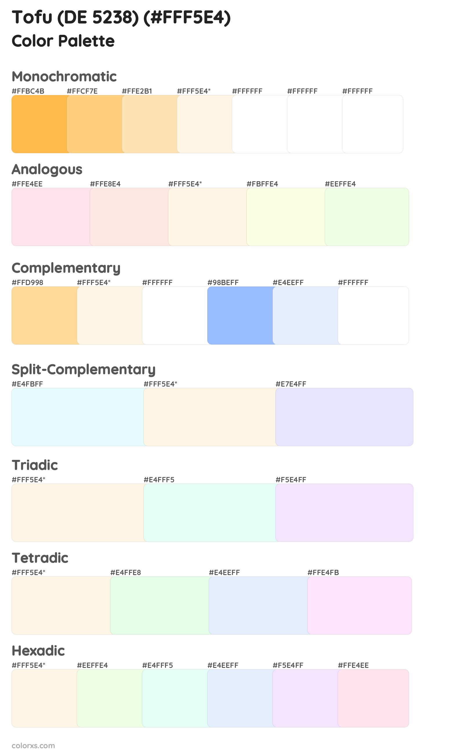 Tofu (DE 5238) Color Scheme Palettes