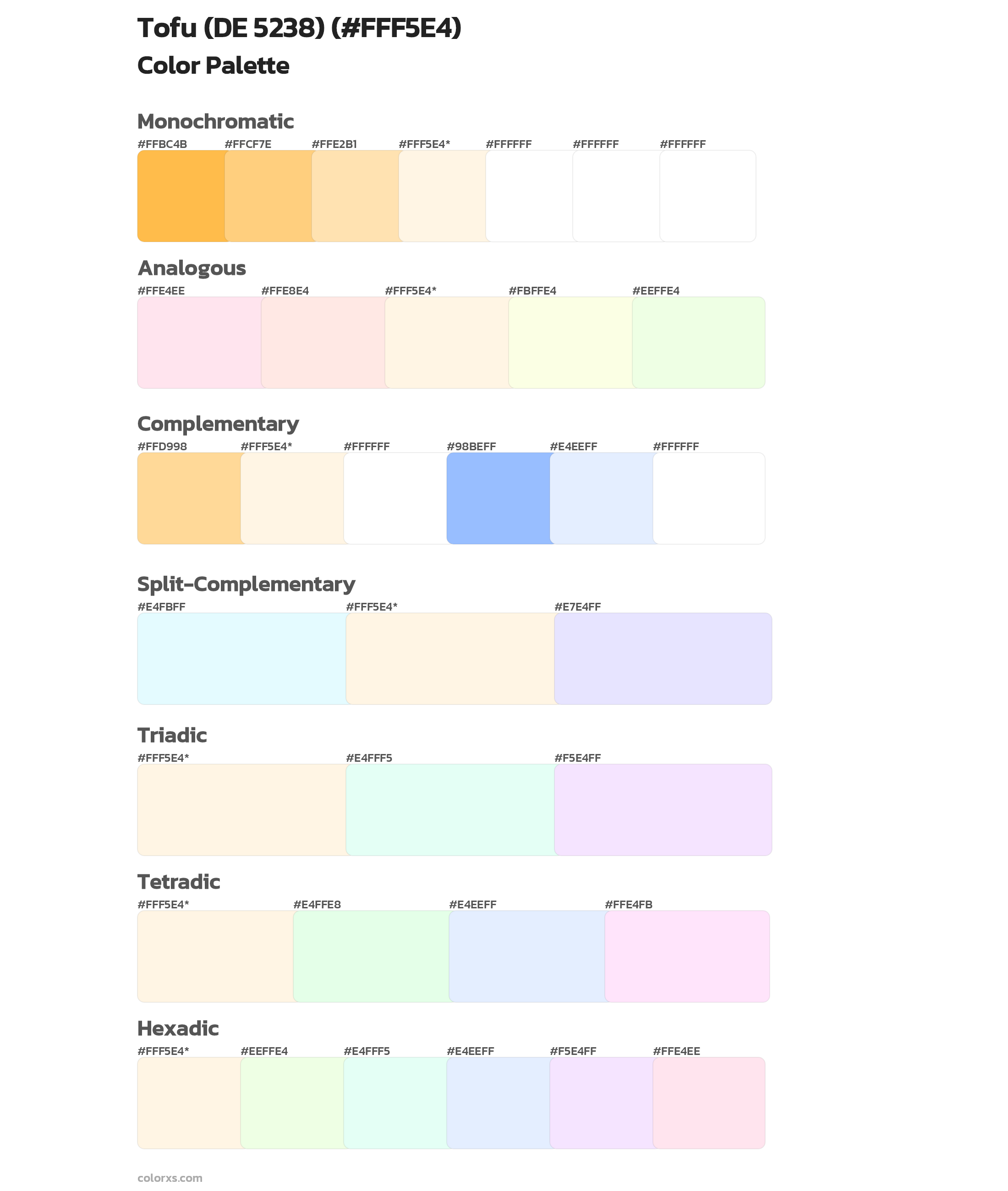 Tofu (DE 5238) Color Scheme Palettes