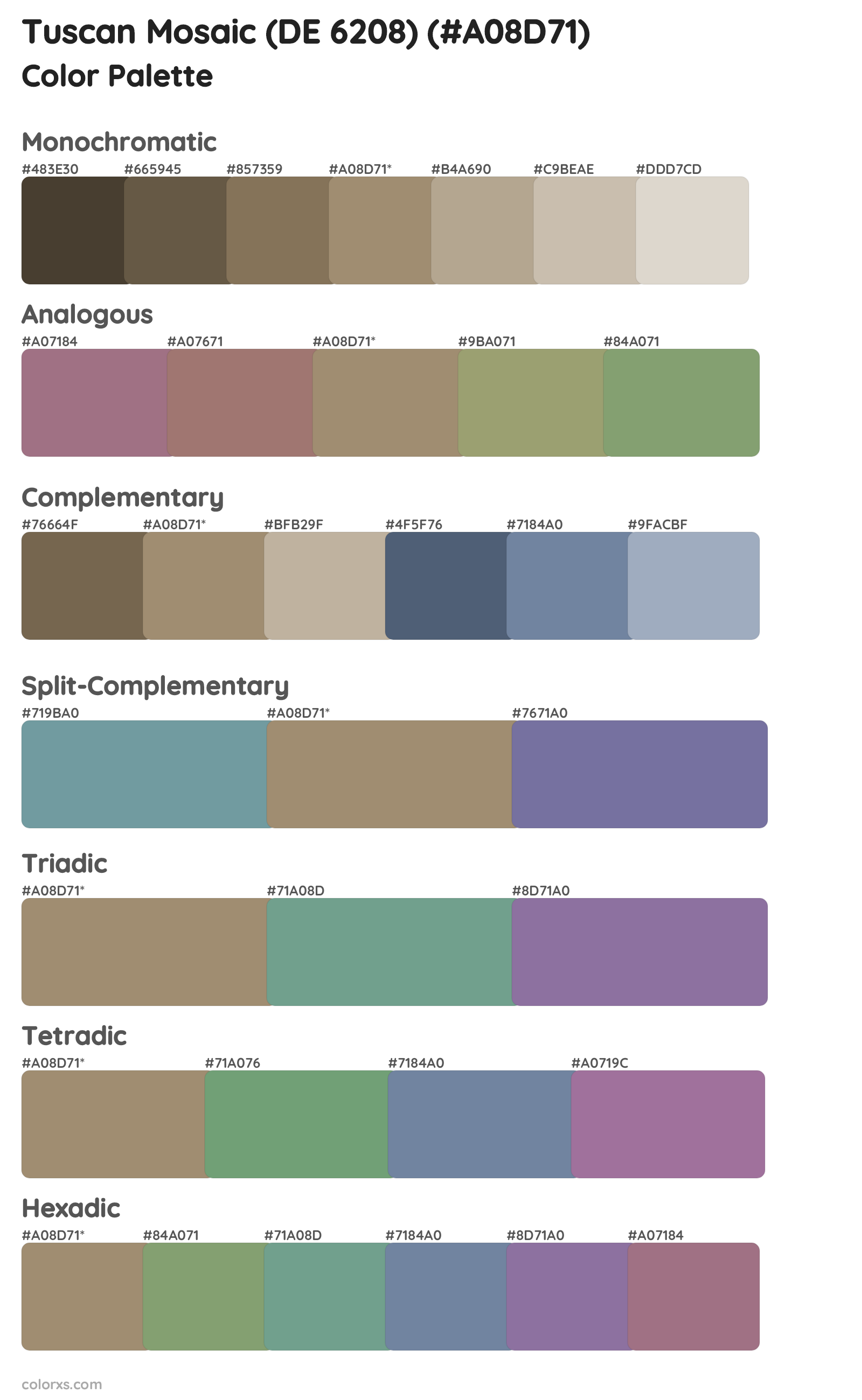 Tuscan Mosaic (DE 6208) Color Scheme Palettes