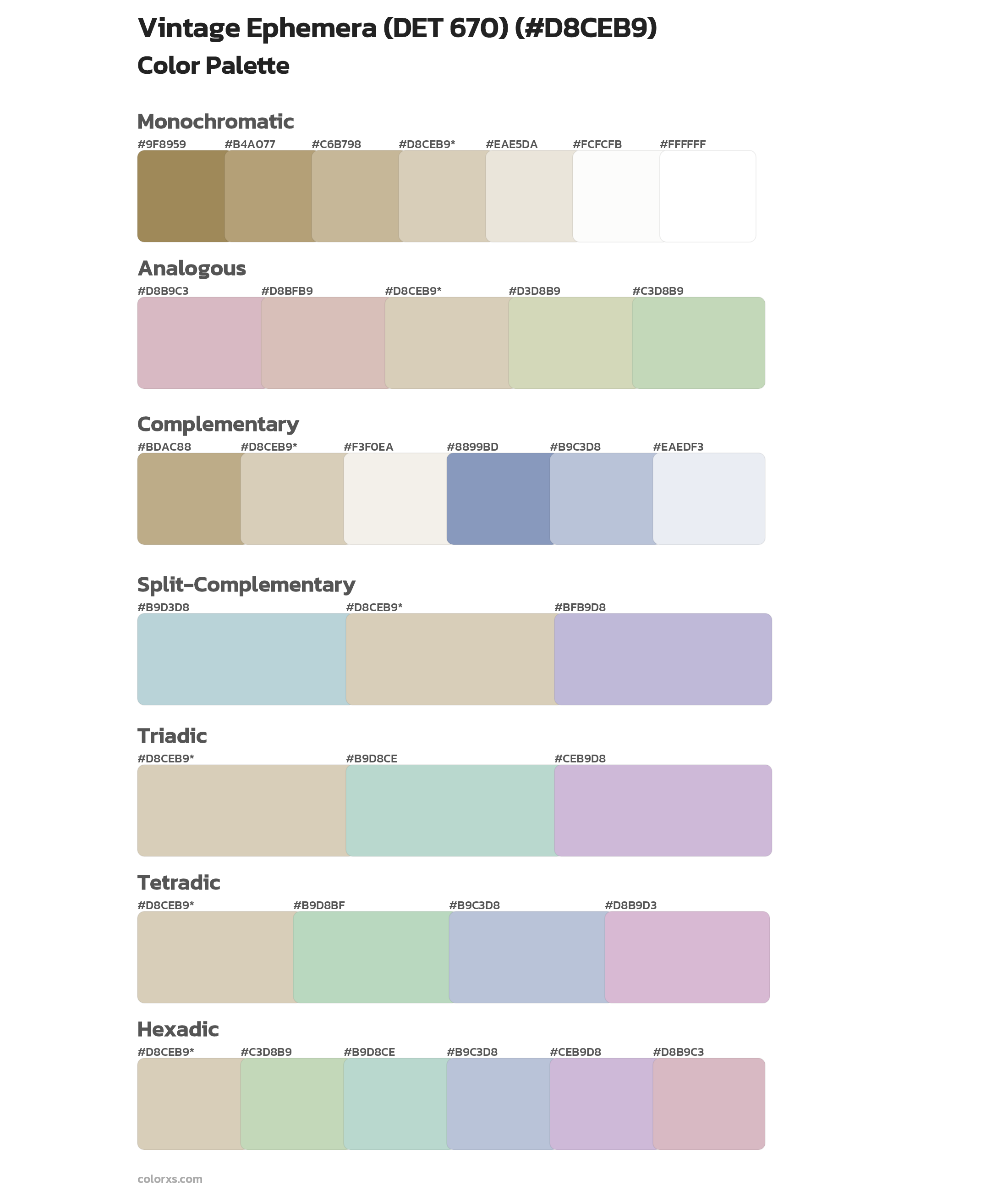Vintage Ephemera (DET 670) Color Scheme Palettes