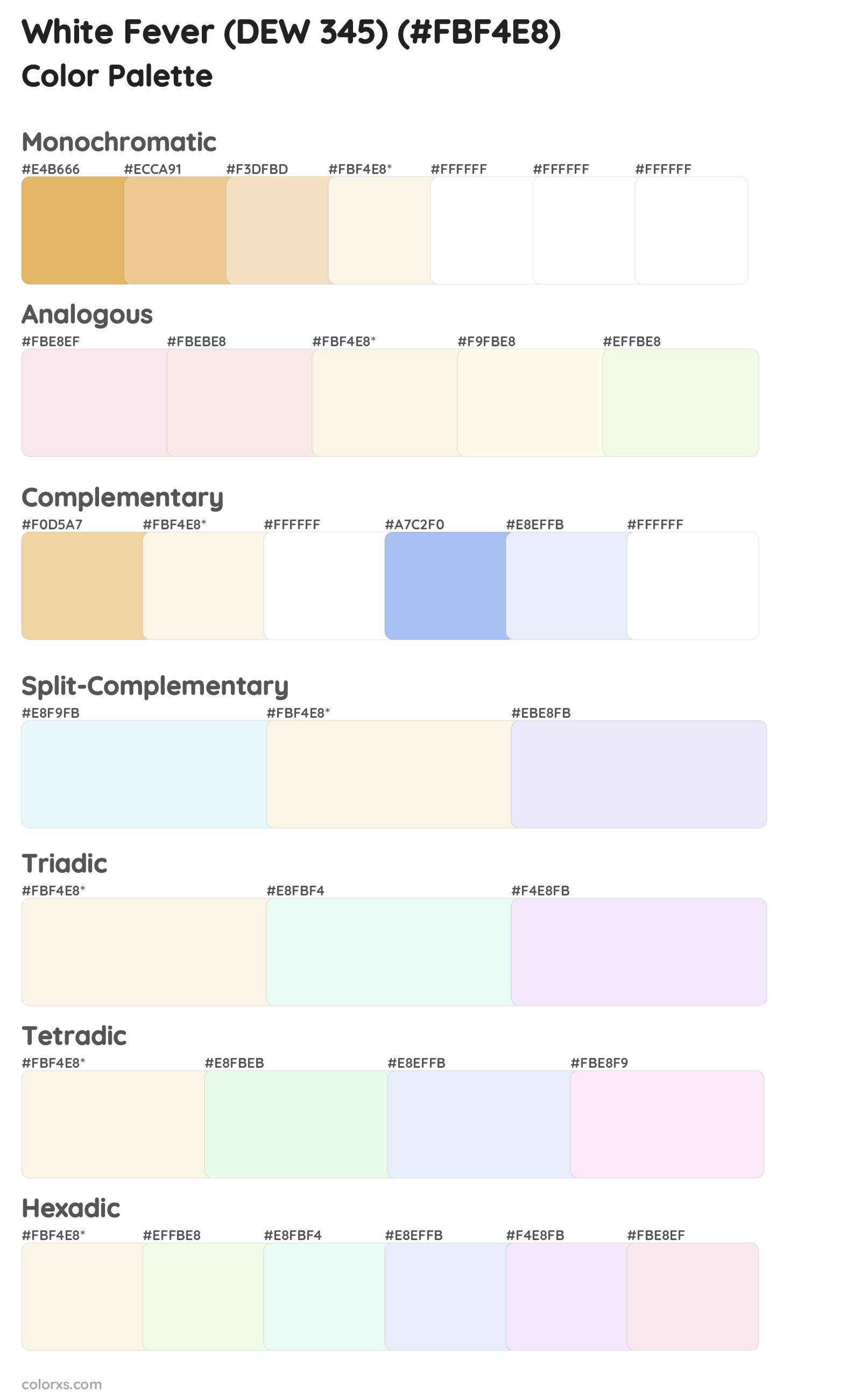White Fever (DEW 345) Color Scheme Palettes