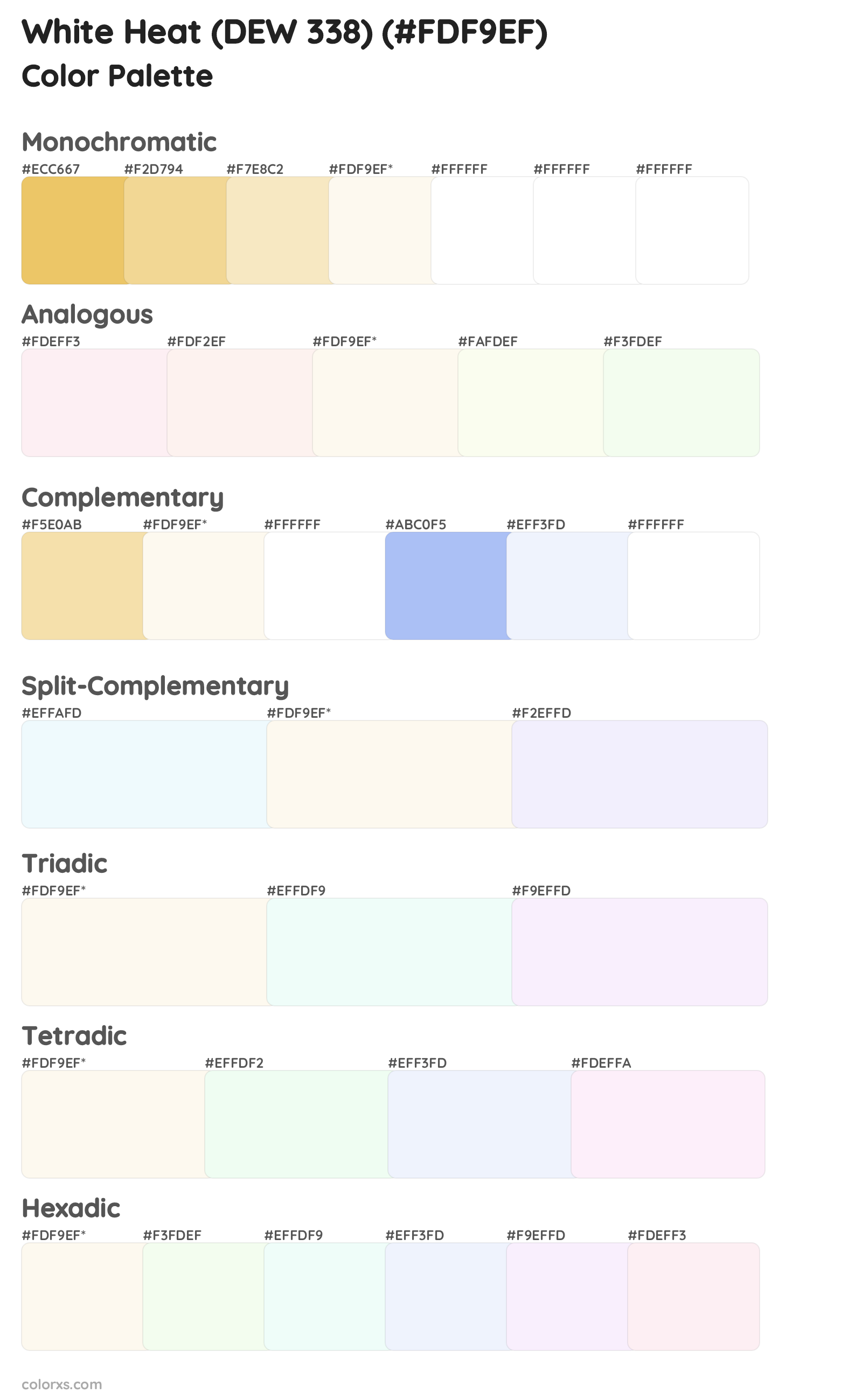 White Heat (DEW 338) Color Scheme Palettes