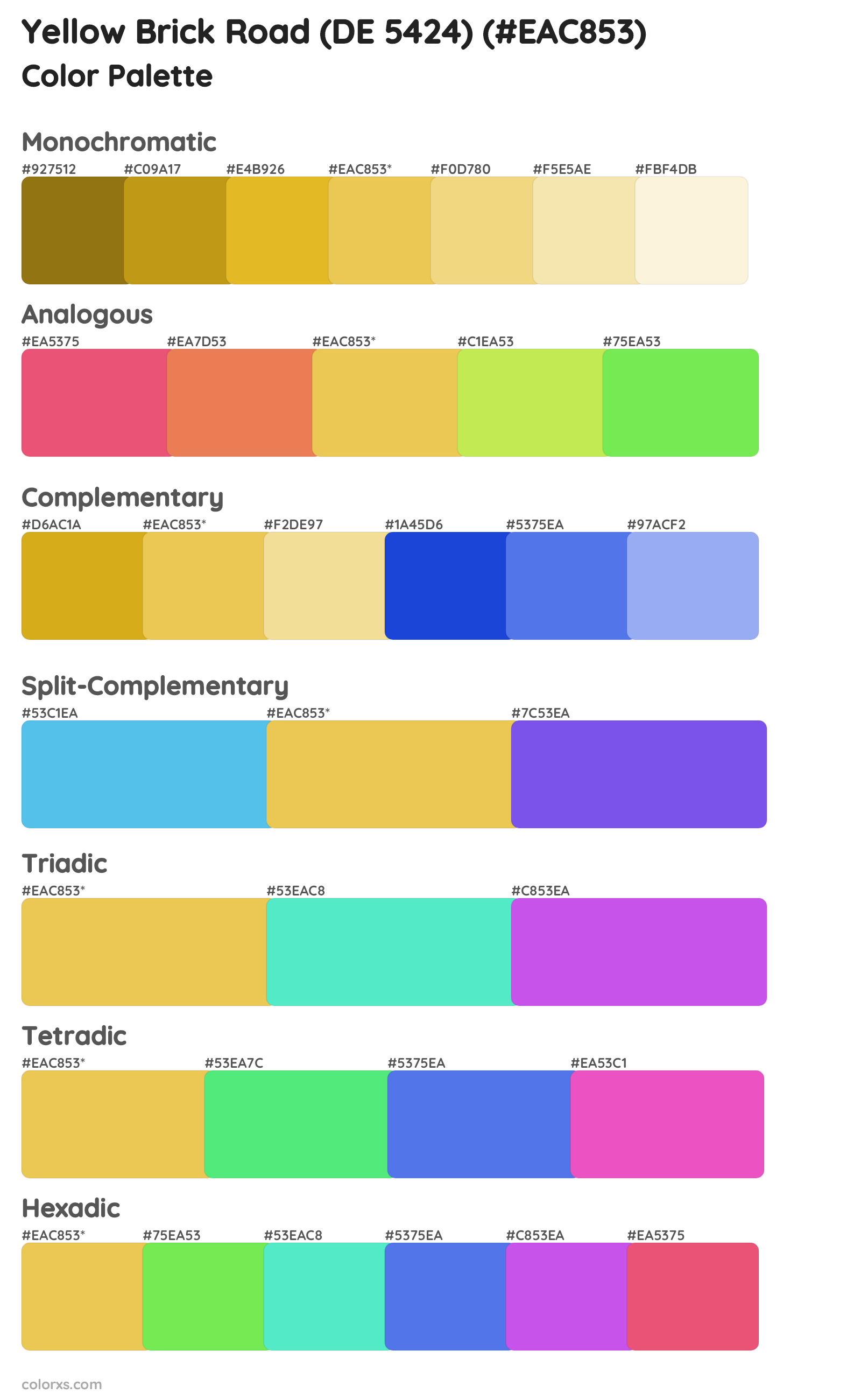 Yellow Brick Road (DE 5424) Color Scheme Palettes