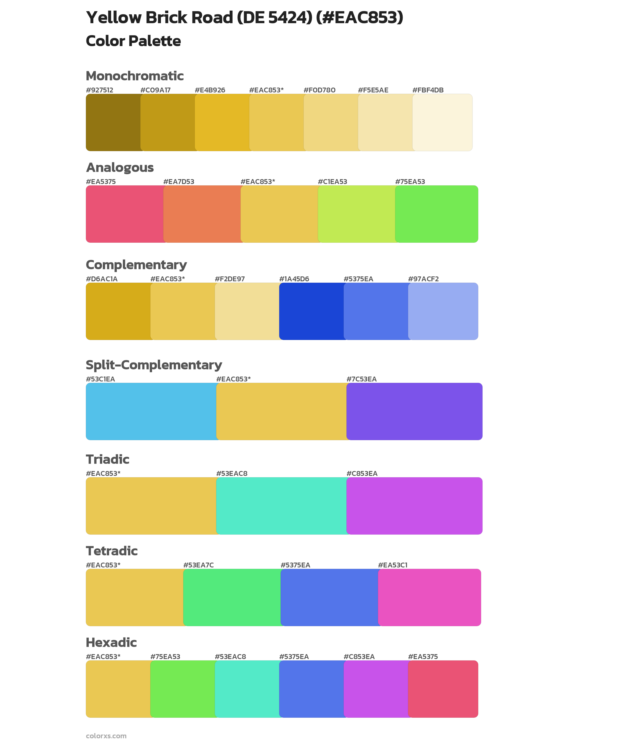 Yellow Brick Road (DE 5424) Color Scheme Palettes