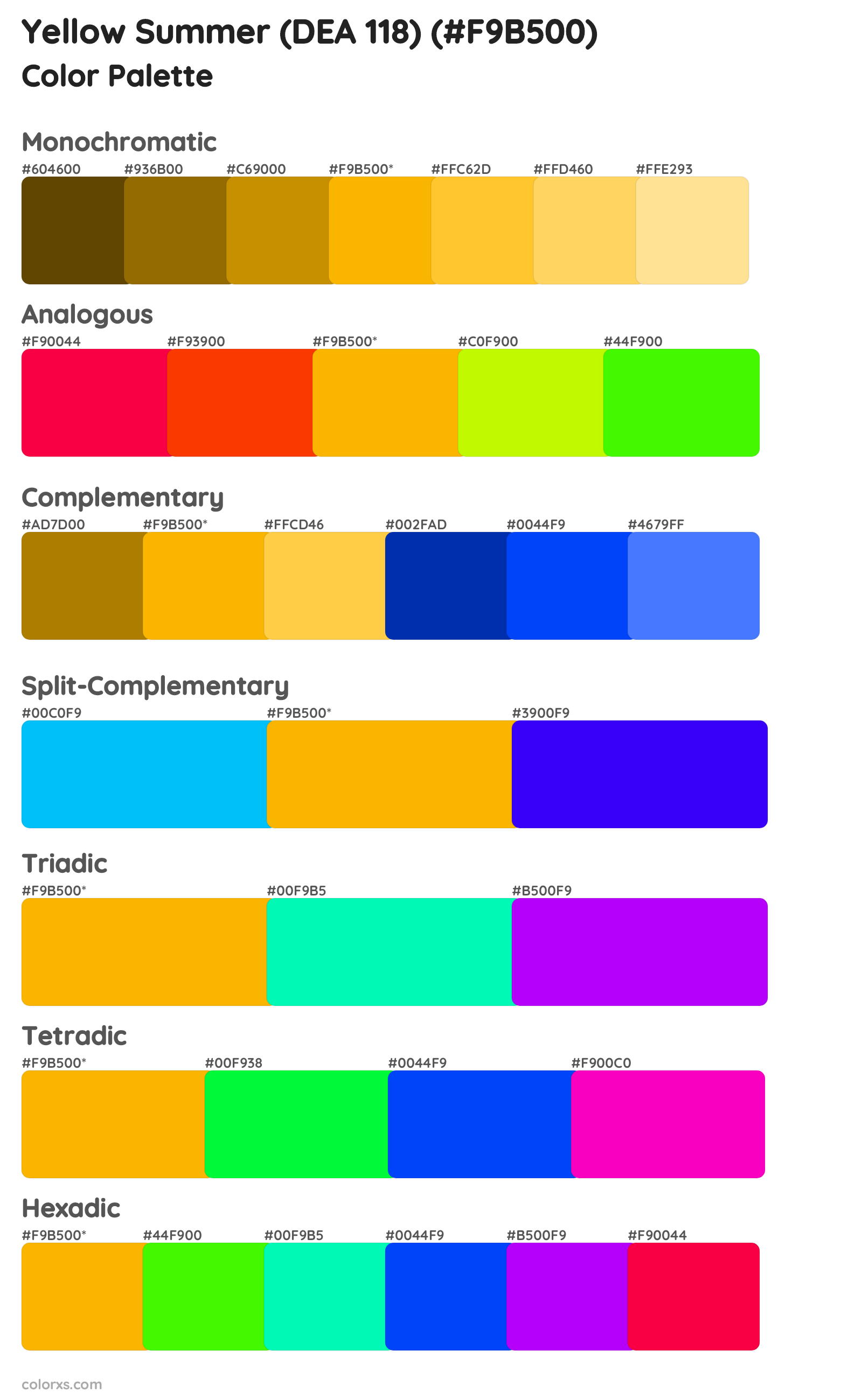 Yellow Summer (DEA 118) Color Scheme Palettes