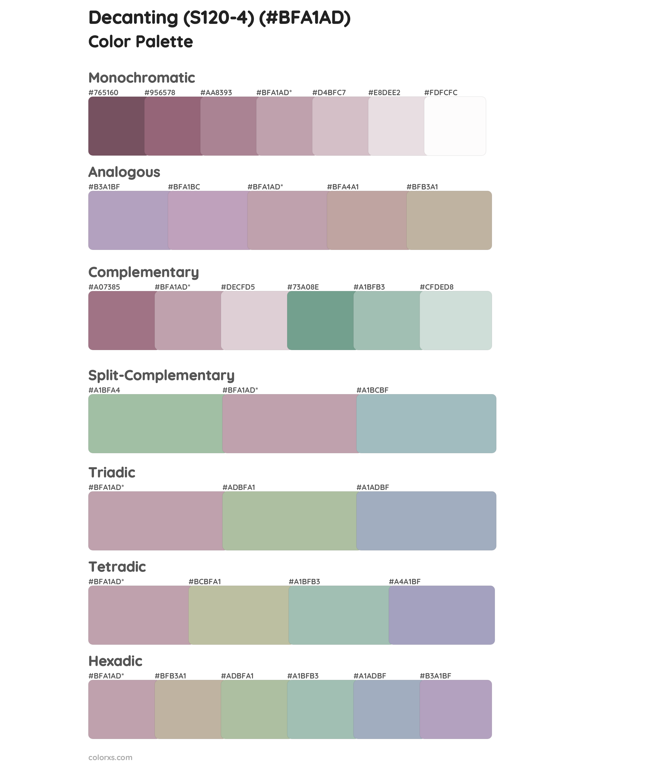 Decanting (S120-4) Color Scheme Palettes