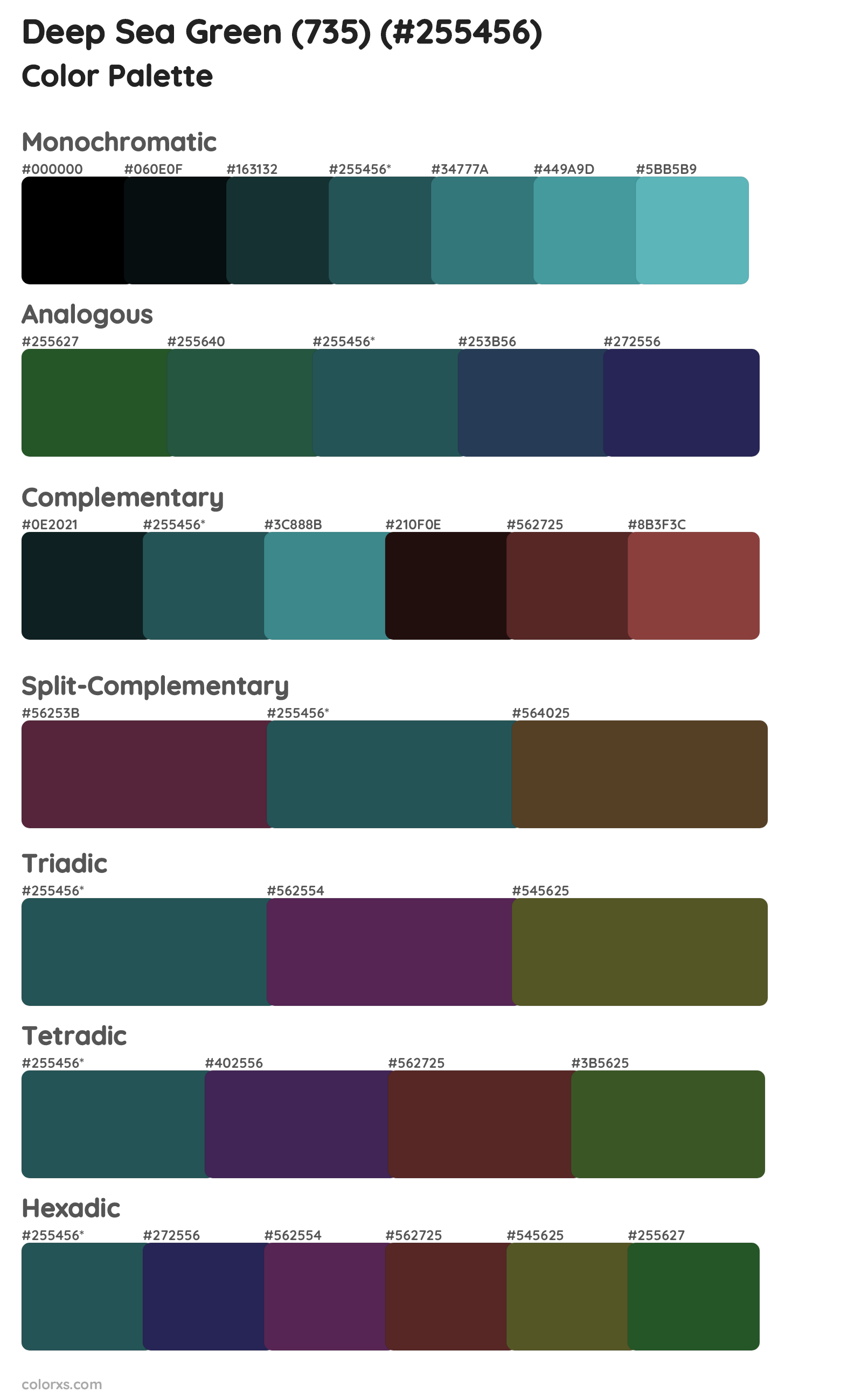 Deep Sea Green (735) Color Scheme Palettes