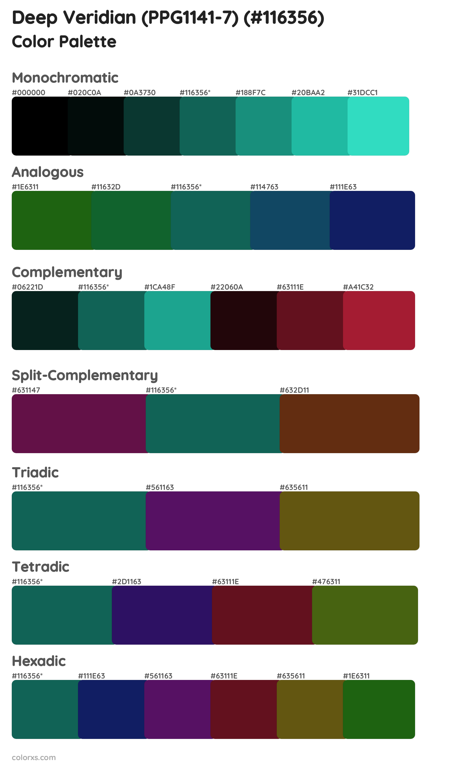 Deep Veridian (PPG1141-7) Color Scheme Palettes