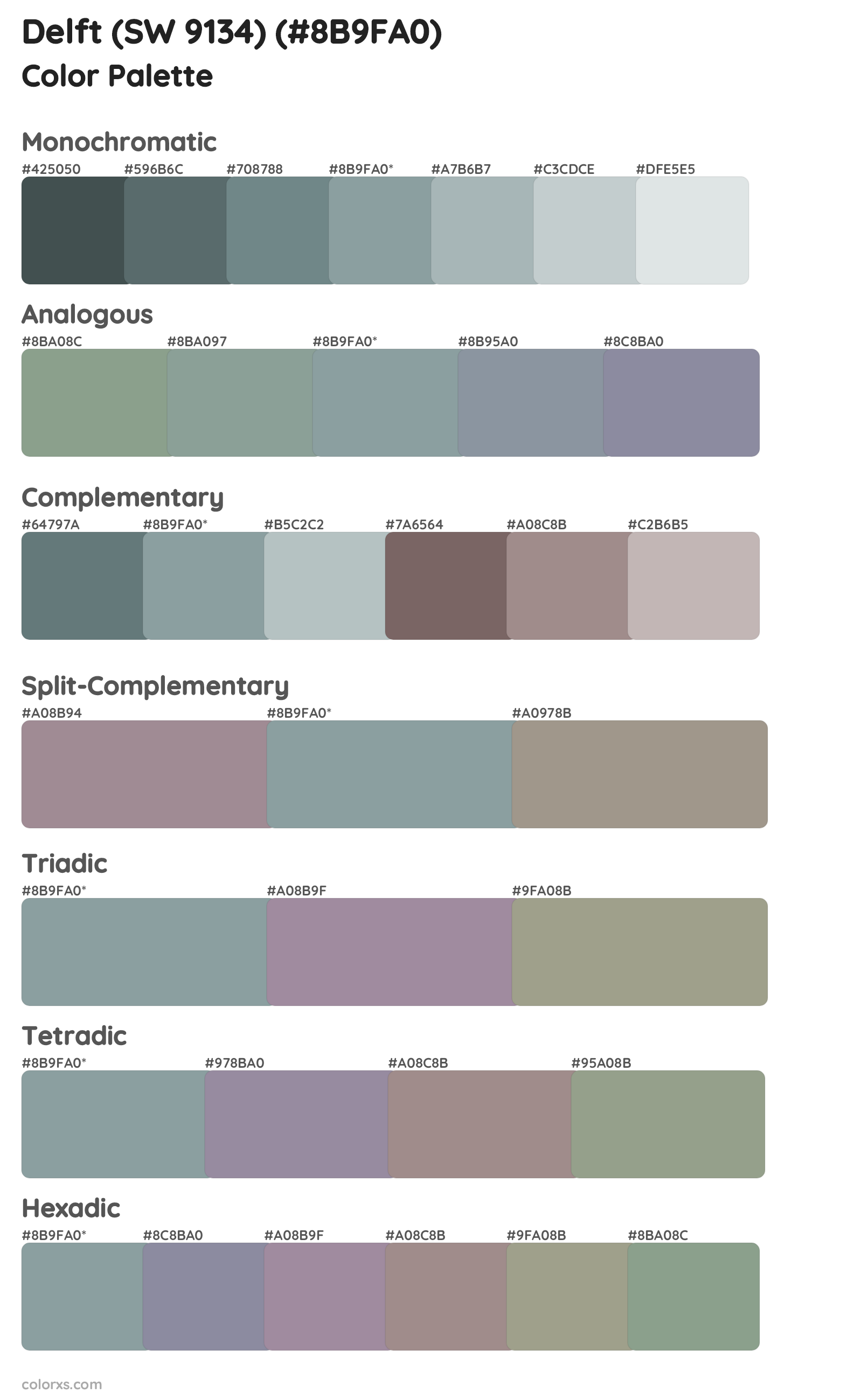Delft (SW 9134) Color Scheme Palettes