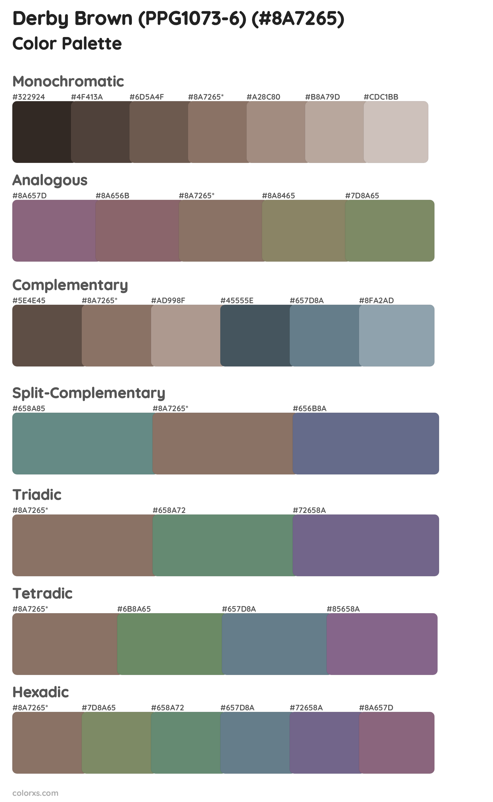Derby Brown (PPG1073-6) Color Scheme Palettes