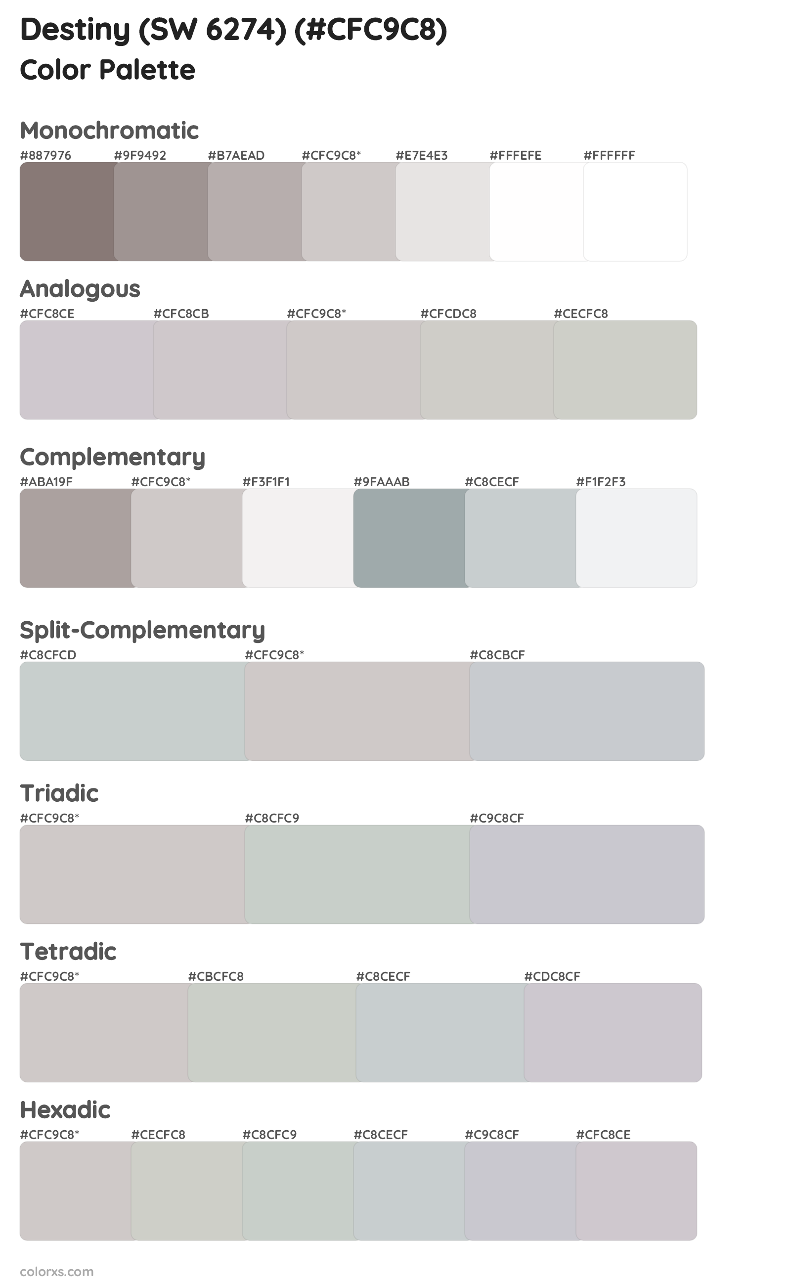 Destiny (SW 6274) Color Scheme Palettes