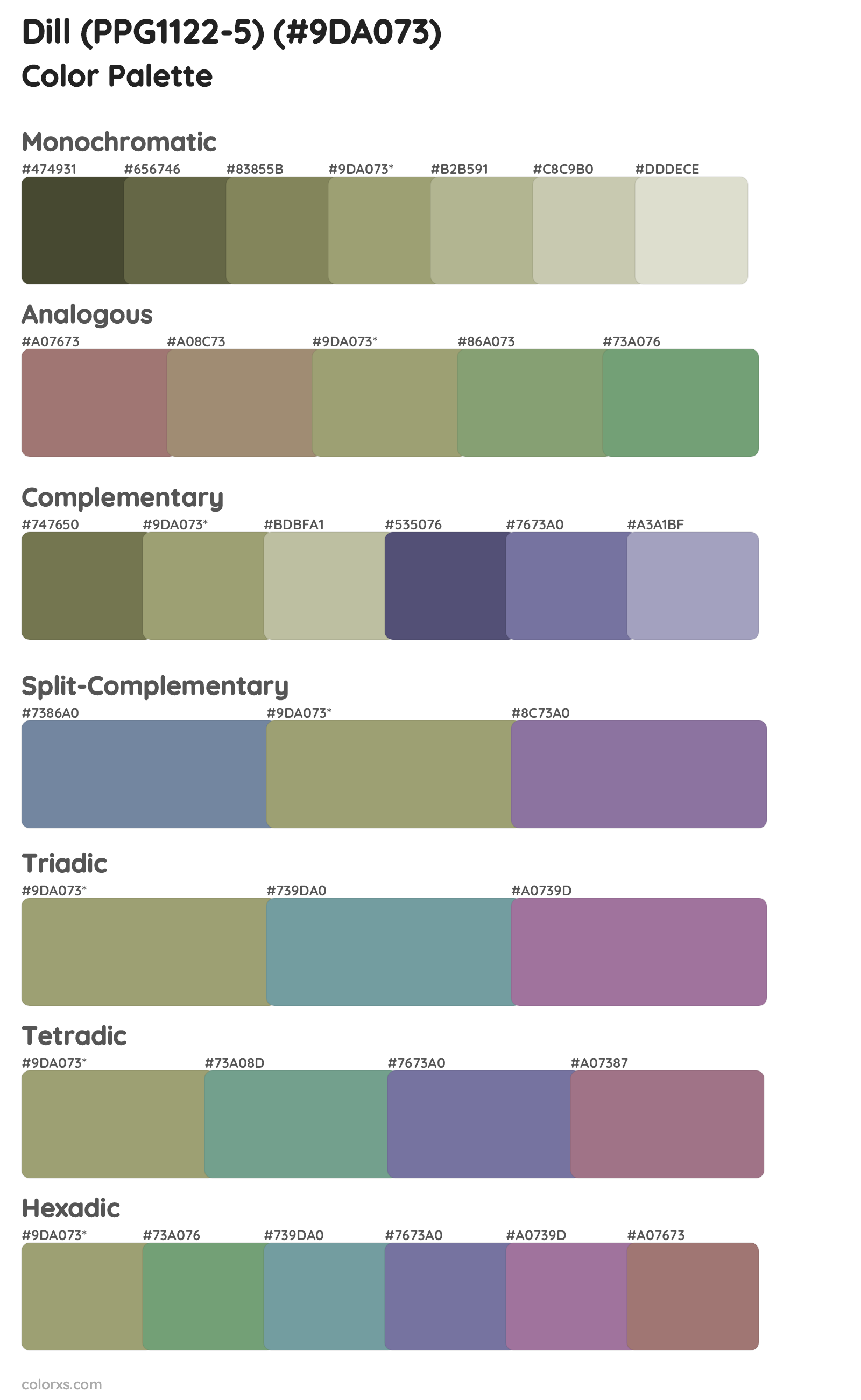 Dill (PPG1122-5) Color Scheme Palettes